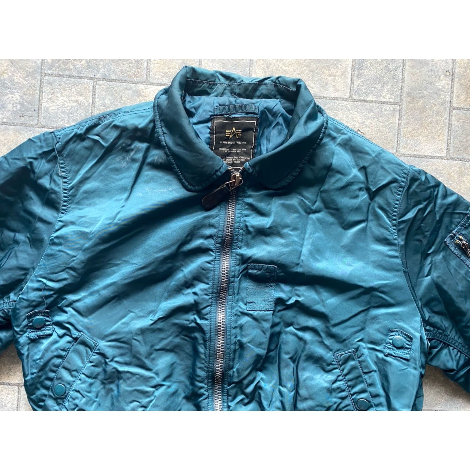 Vintage Alpha Industries Flying Jacket Flight Flyers Green Men’s Large Missing Collar Mens Size US L / EU 52-54 / 3 - 4 Thumbnail