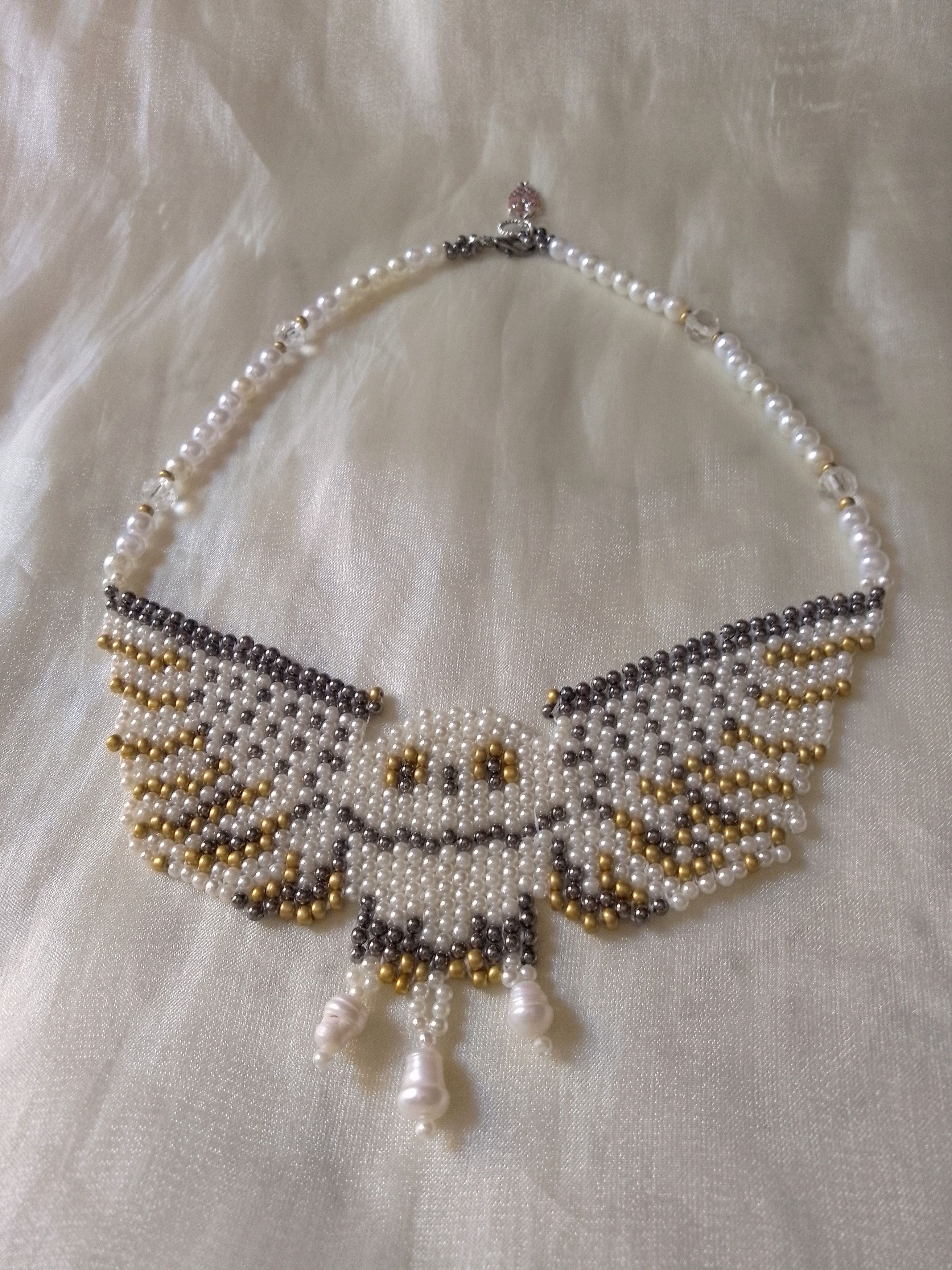 Handmade Choker Necklace Owl shaped with Freshwater pearls Size ONE SIZE - 11 Thumbnail