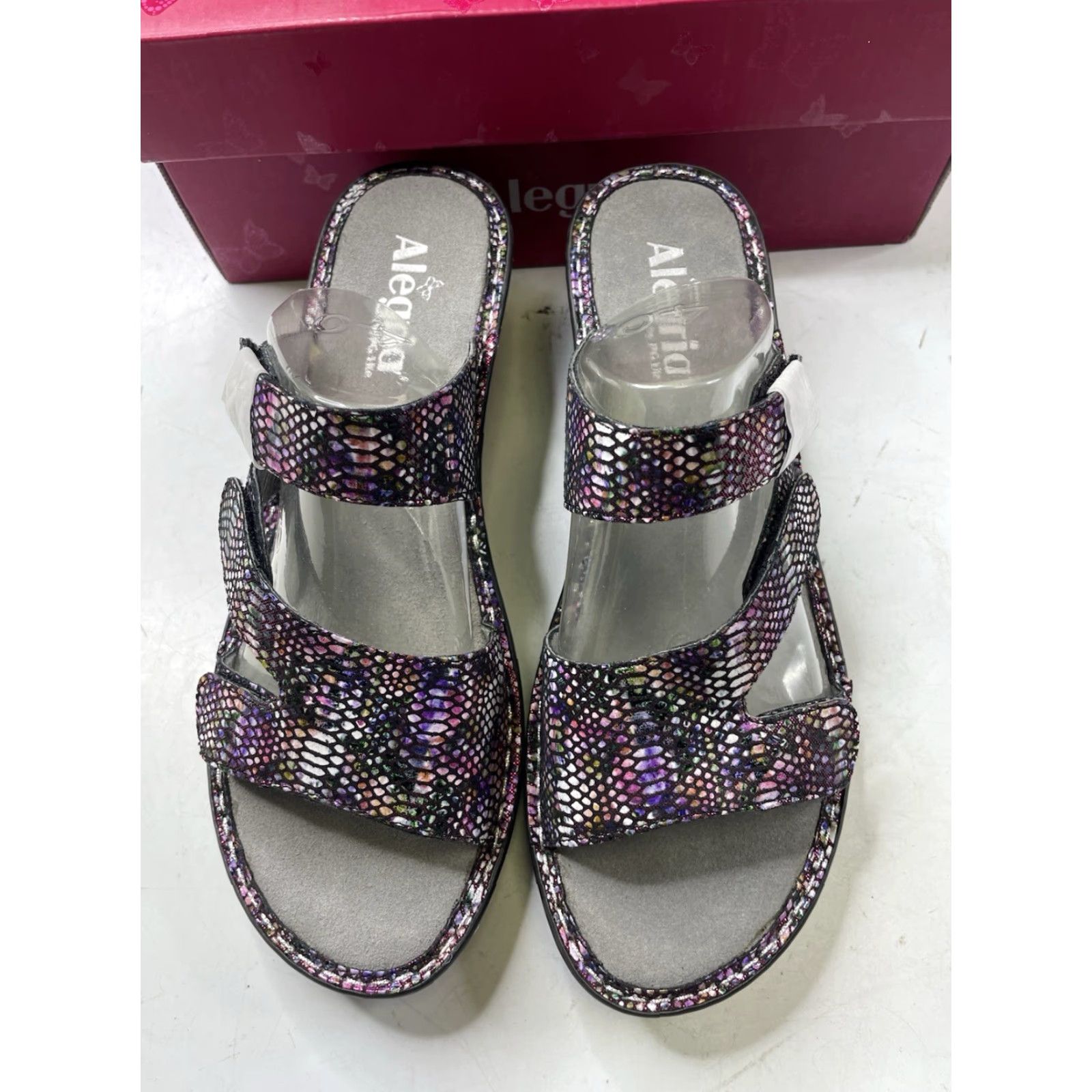 Vintage Alegria Loti Funtastic Slip-on Sandal Womens 10 Purple Snakeskin Leather Wedge Open Toe Size US 10 / IT 40 - 2 Thumbnail