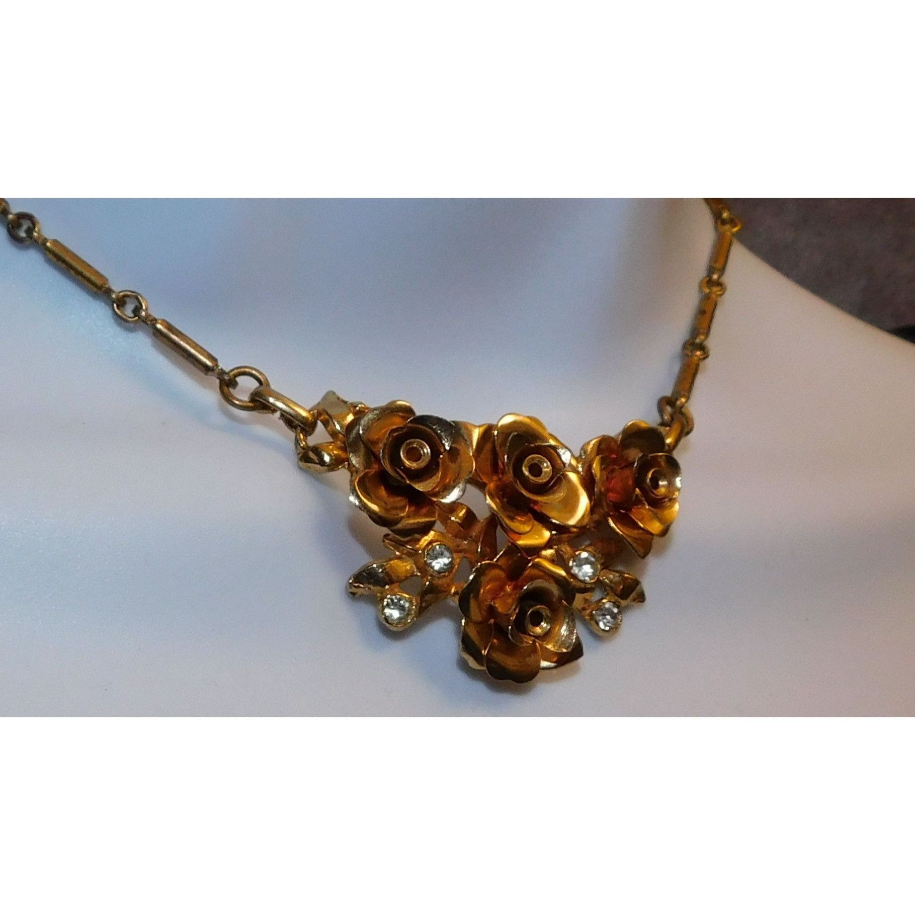 Other Vintage Romantic Gold Rose Rhinestone Necklace Size ONE SIZE - 3 Thumbnail