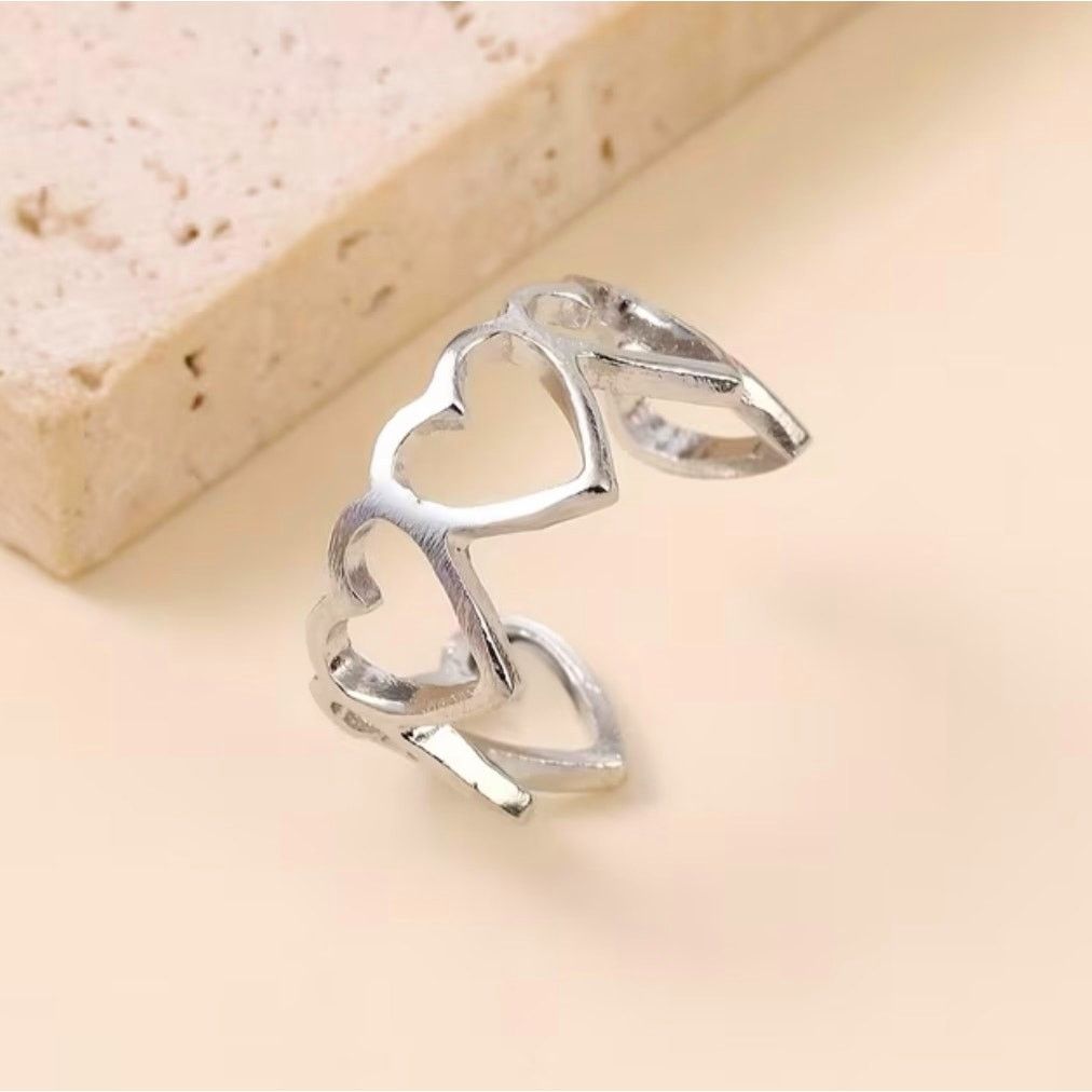 Other Vintage Inspired Hollow Heart Shaped Adjustable Ring Silvery Size ONE SIZE - 3 Thumbnail