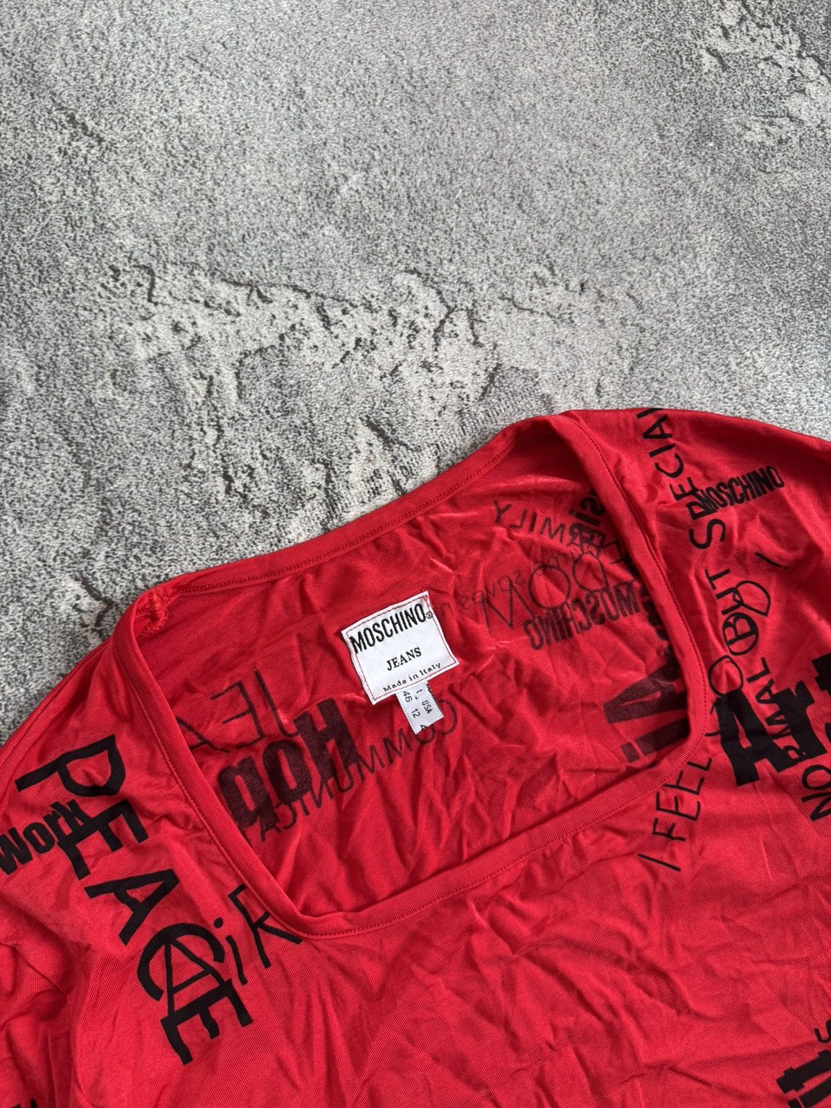 Designer × Moschino × Vintage Moschino Jeans I46/US12/GB16 all printed tee Avantgarde top Size XL / US 12-14 / IT 48-50 - 4 Thumbnail