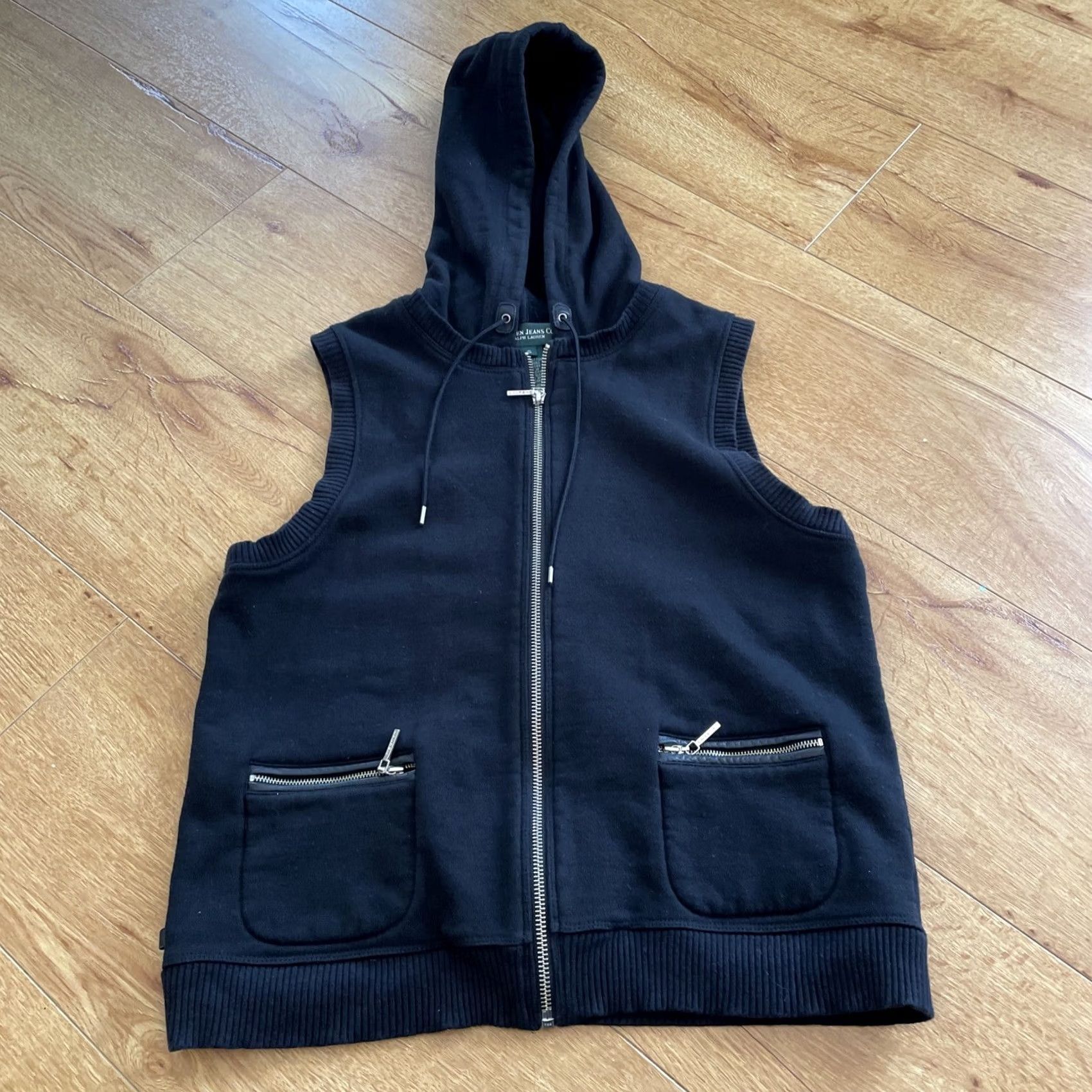 CO VINTAGE RALPH LAUREN Hooded Vest Black Cotton Zip LAUREN JEANS Co Y2K Grunge | Vest | Womens | S | Blue Size 28" / US 6 / IT 42 - 2 Thumbnail
