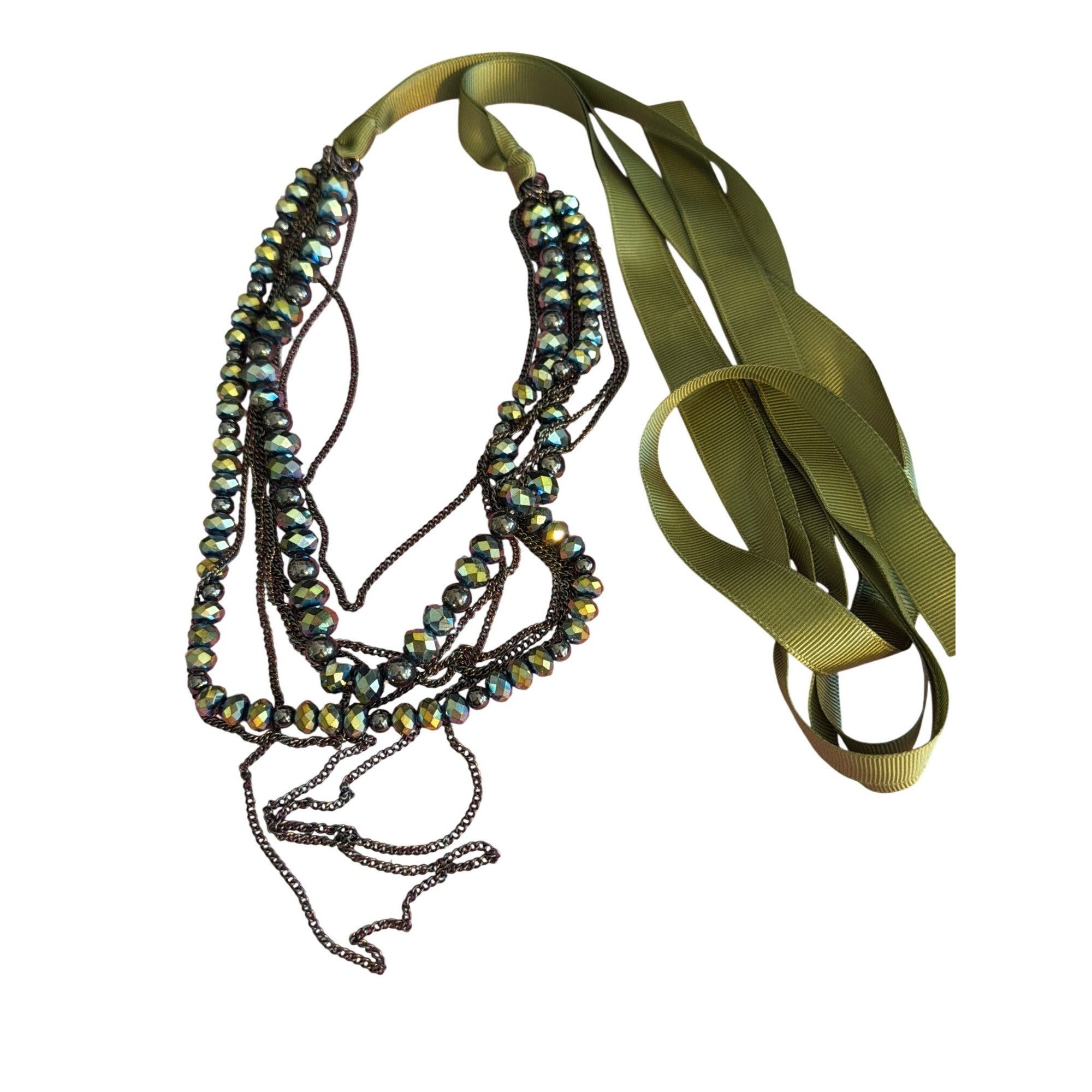 Other Glass Green Aurora Borealis Black Chain Ribbon Necklace Belt Size ONE SIZE - 1 Thumbnail