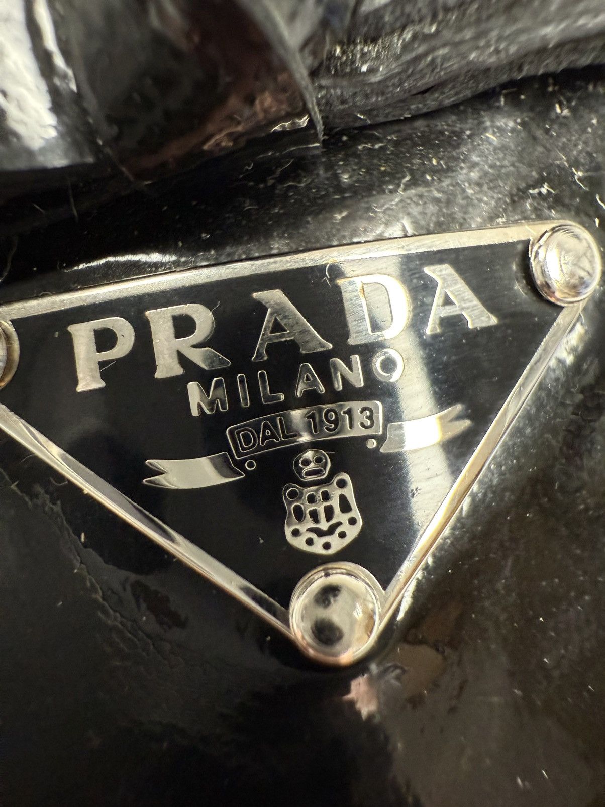 Prada Prada Black Patent Leather Pointed Toe Flats Metal Logo Rare Size US 8.5 / IT 38.5 - 12 Thumbnail
