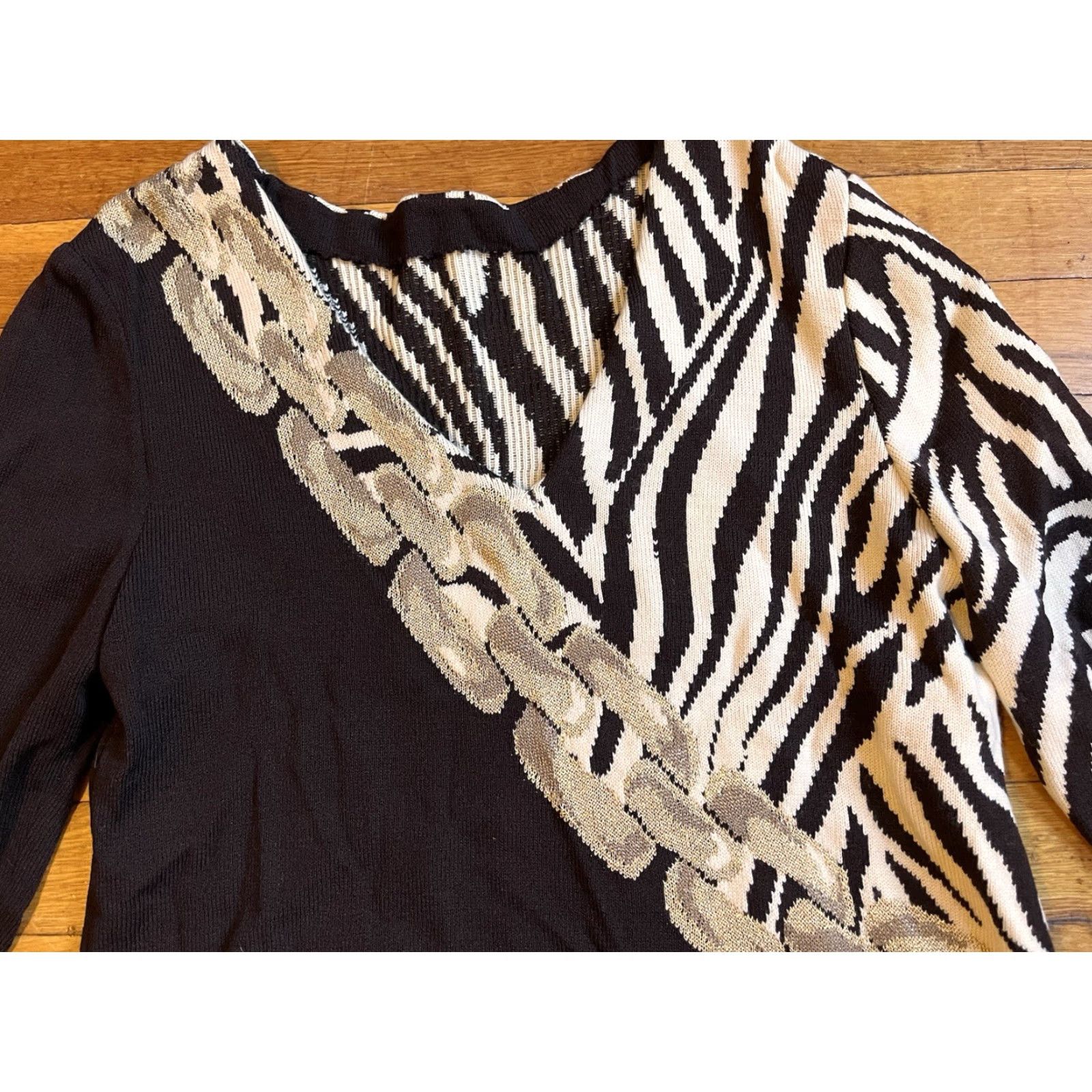 St. John VINTAGE St. John Santana Knit Zebra Chain Sweater Women's P Brown Cardigan Knit Zebra Pattern Fall Winter Size S / US 4 / IT 40 - 3 Thumbnail