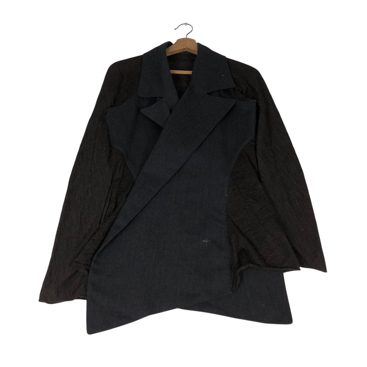 Yohji Yamamoto VINTAGE DOUBLE COLLAR JACKET ASYMMETRICAL DESIGN RICH BLACK Size M / US 6-8 / IT 42-44 - 1 Thumbnail