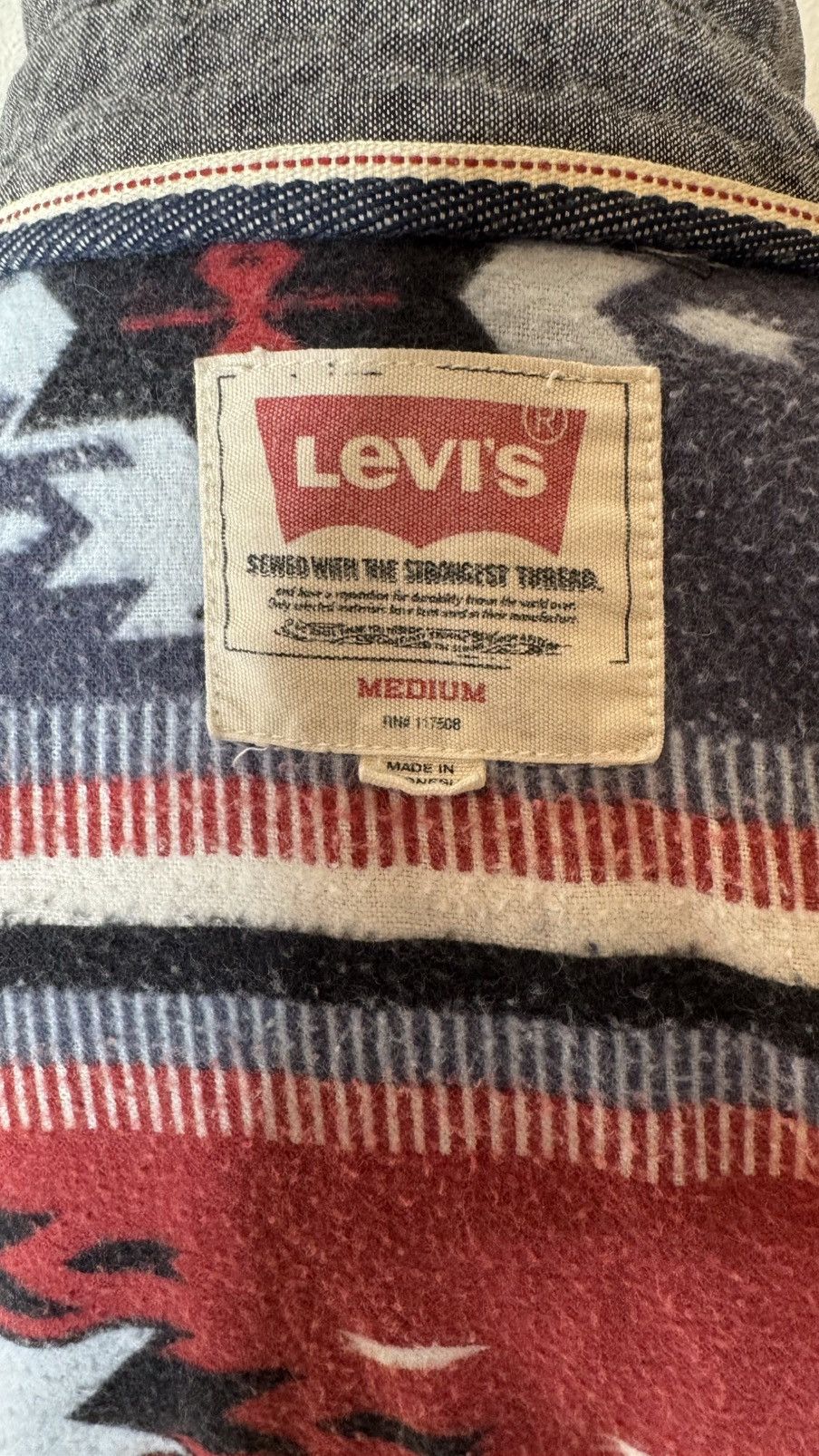 Levi's Vintage Clothing Levis Gray Snap Shirt Men's M Aztec Flannel Lined Jacket. Size US M / EU 48-50 / 2 - 5 Thumbnail