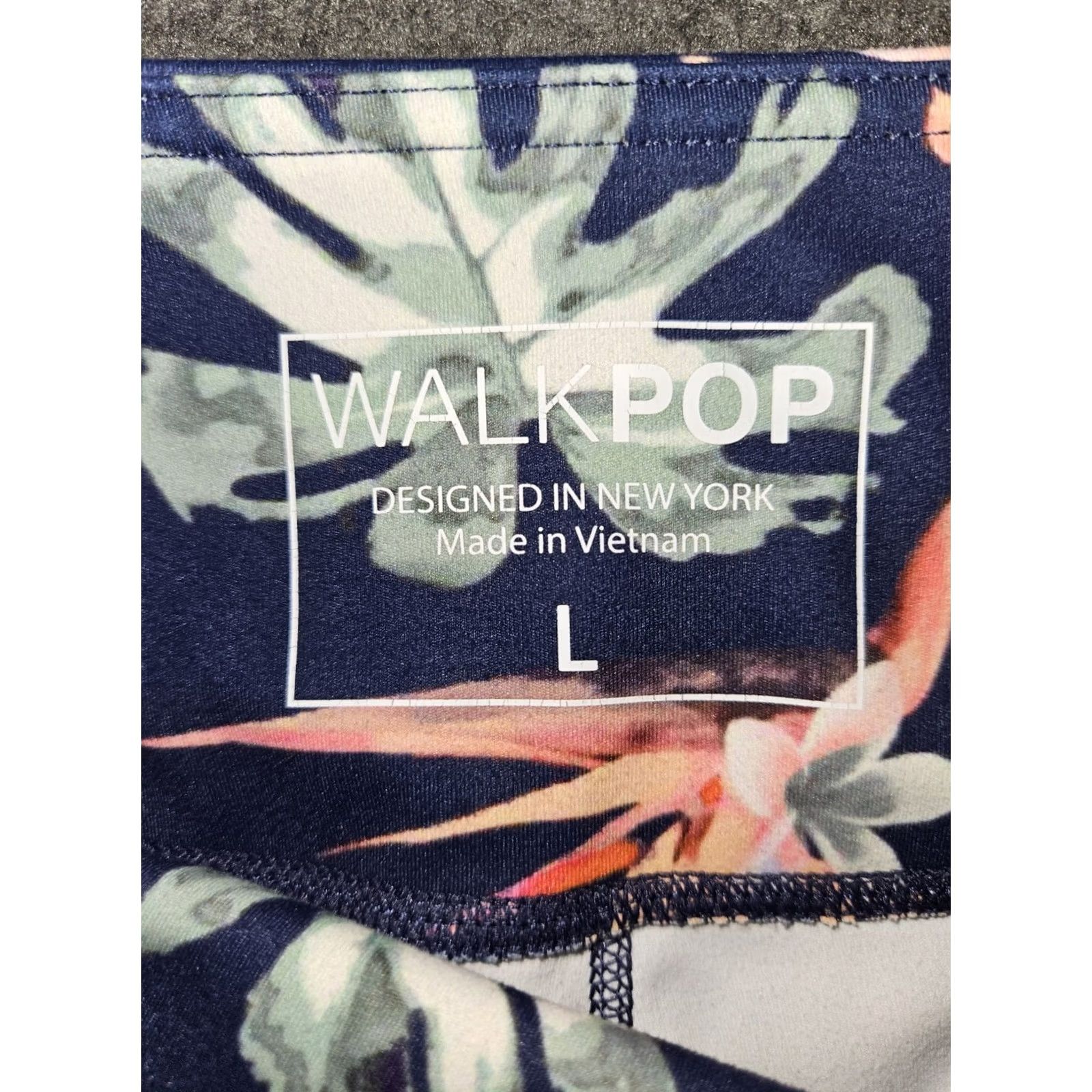 Vintage Walkpop Leggings Women's L Cropped Navy Blue Floral Active Yoga Gym Walking Size 36" / US 14 / IT 50 - 2 Thumbnail