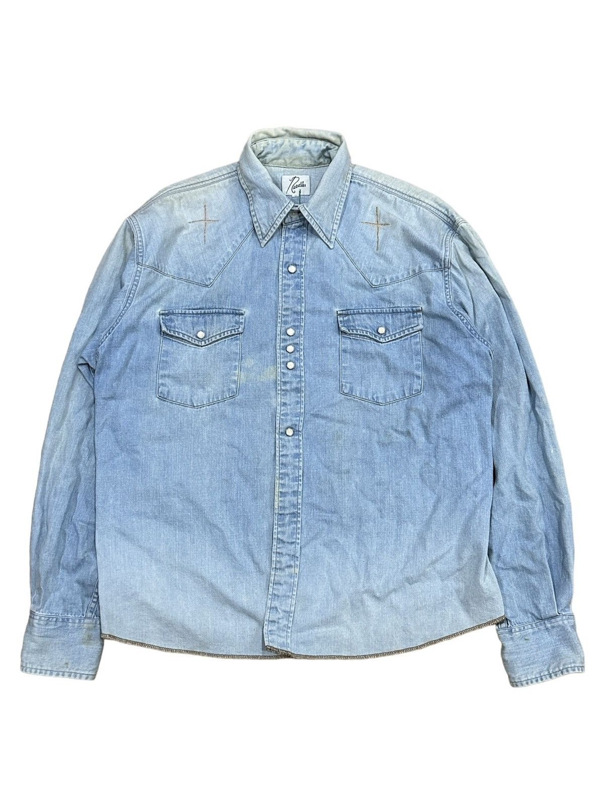 Needles Needles By Nepenthes Cross Sewn Chambray Pearl Button-Up Size US L / EU 52-54 / 3 - 1 Thumbnail