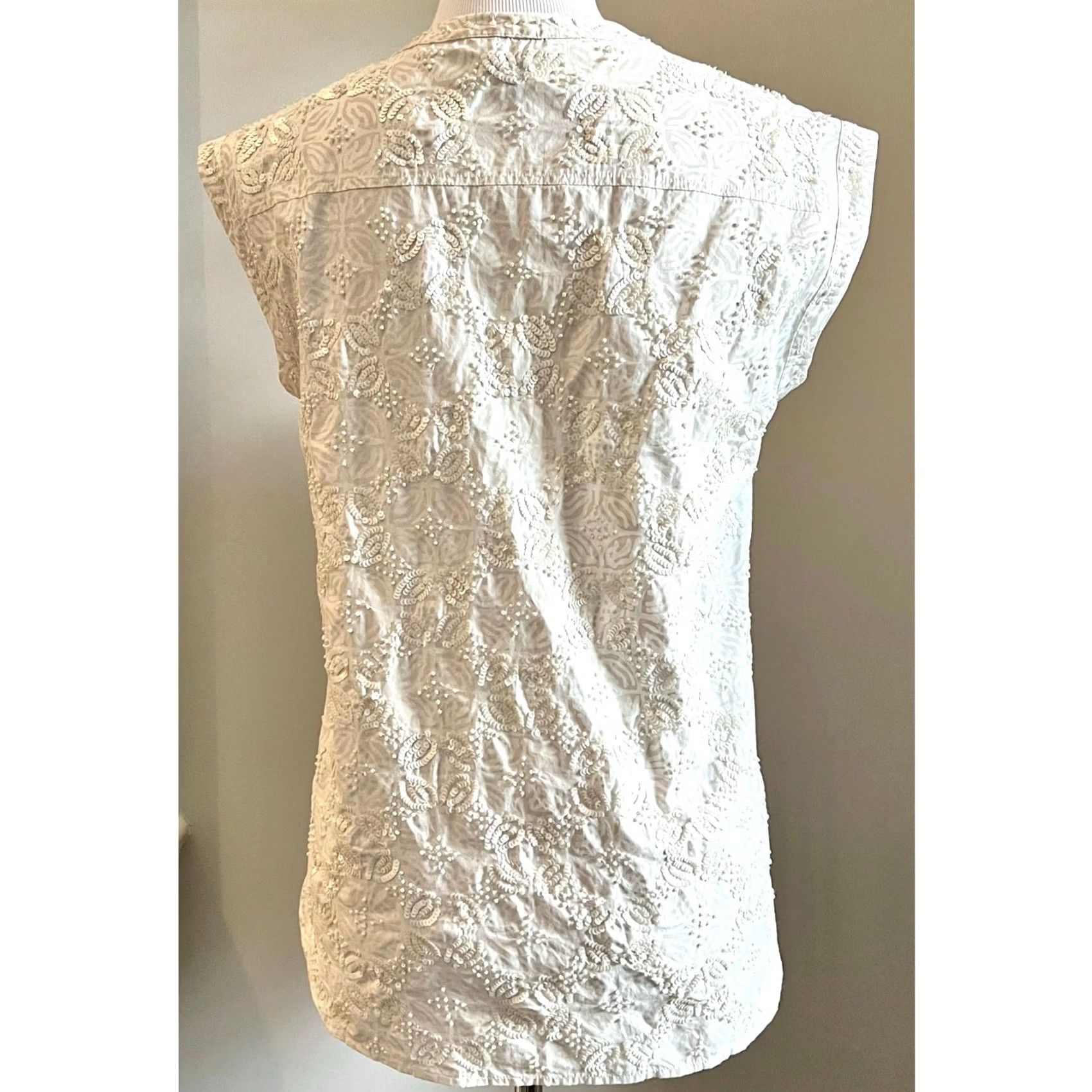 J.Crew J.Crew Blouse Women’s Beaded Sequin Top Tunic Ivory Off-White Split Neck Size 0 Womens Blouse Size XS / US 0-2 / IT 36-38 - 5 Thumbnail