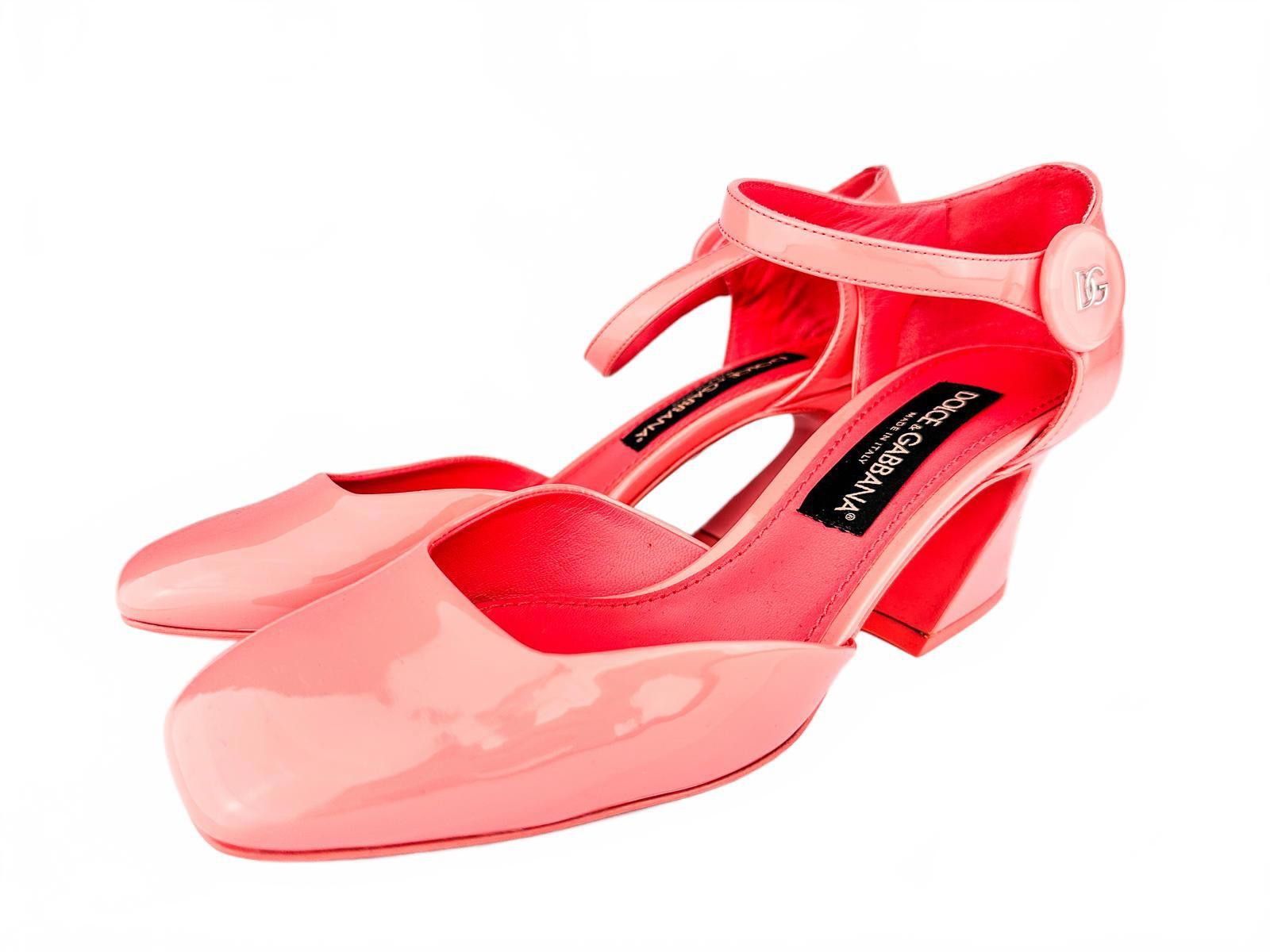 Patent Leather Ankle-Strap Pumps Peach Logo Heel 39.5 EU NWT
