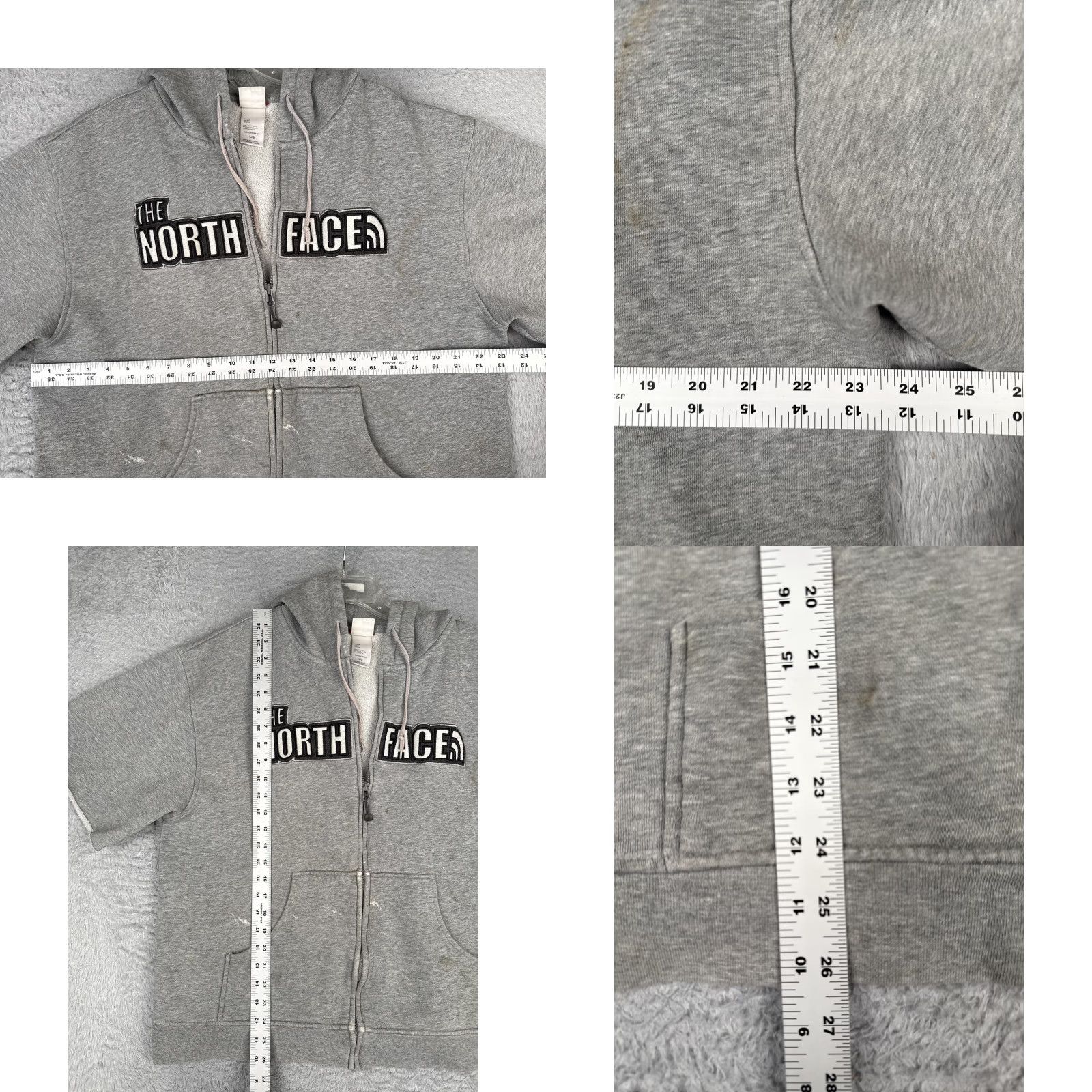 The North Face The North Face Jacket Mens L Gray Fleece Hooded Short Sleeve Full Zip Varsity Logo Pocket Size US 33 - 8 Thumbnail