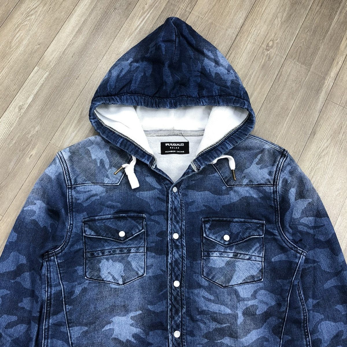 Number (N)ine 1PIU1UGUE3 RELAX NUMBER (N)INE Blue Camo Button Hoodie Size US M / EU 48-50 / 2 - 2 Thumbnail