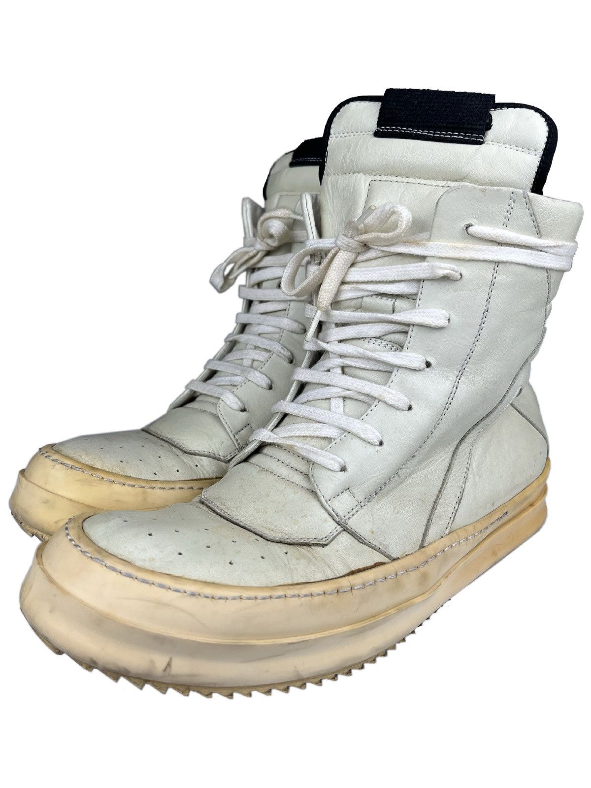 image of Fw10 Rick Owens Short Tongue Stapled Geobasket Sneakers in White, Men's (Size 9)