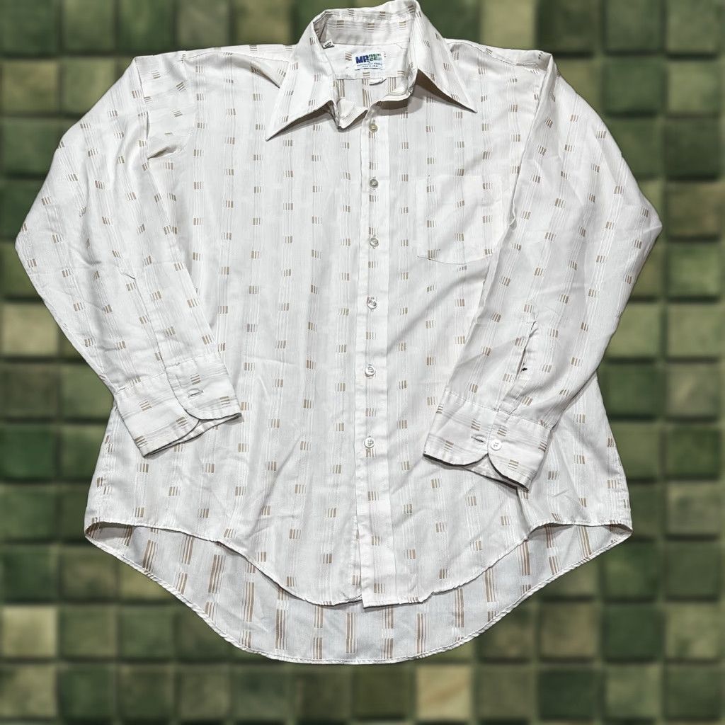 Vintage VINTAGE Dee Cee Button-Front Shirt Mens XL Beige Dagger Collar 1970s Rockabilly Shirt long sleeve Casual Size XL Size US XL / EU 56 / 4 - 1 Thumbnail