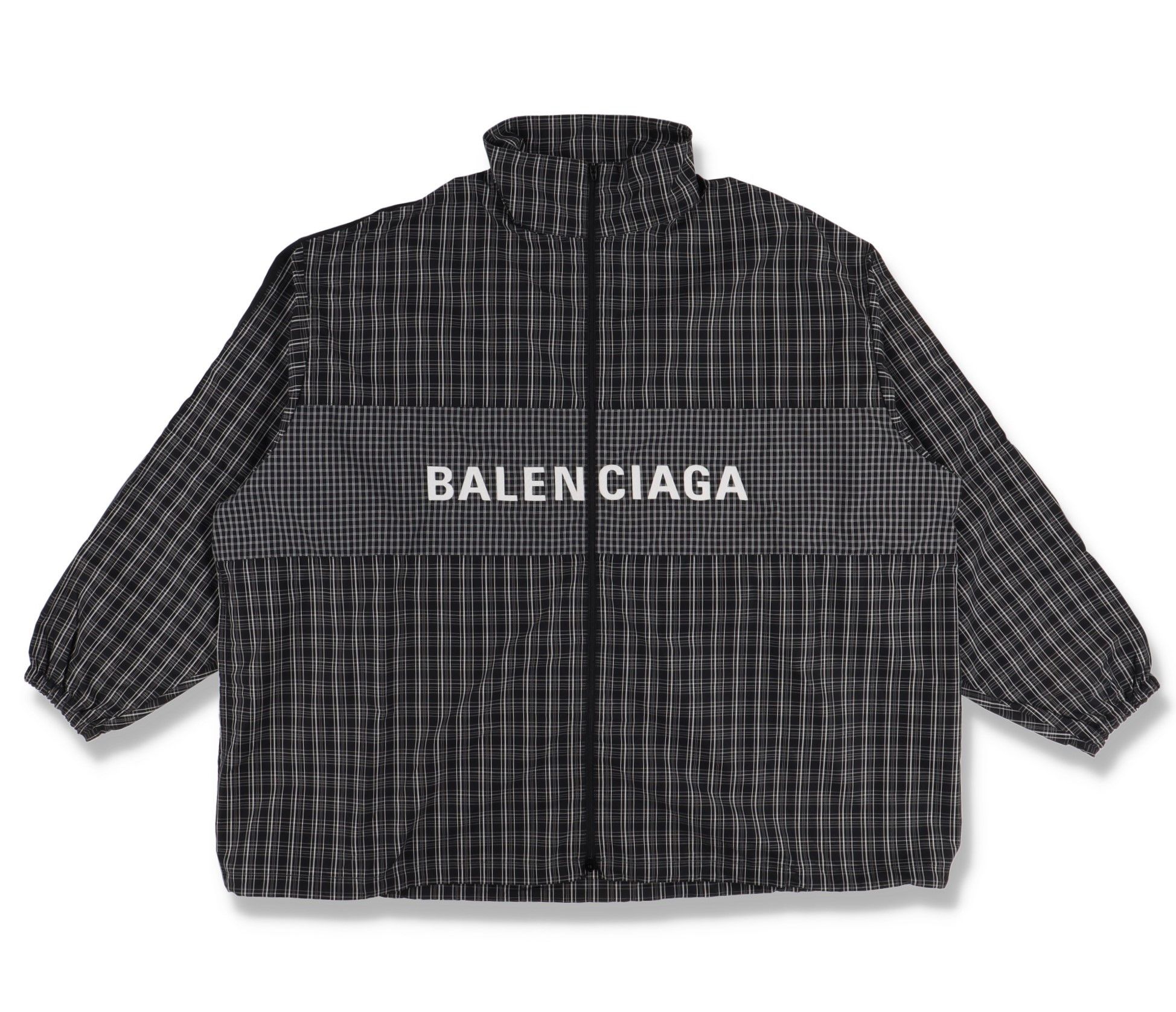 image of Balenciaga Grey Check Logo Track Jacket, Men's (Size Large)