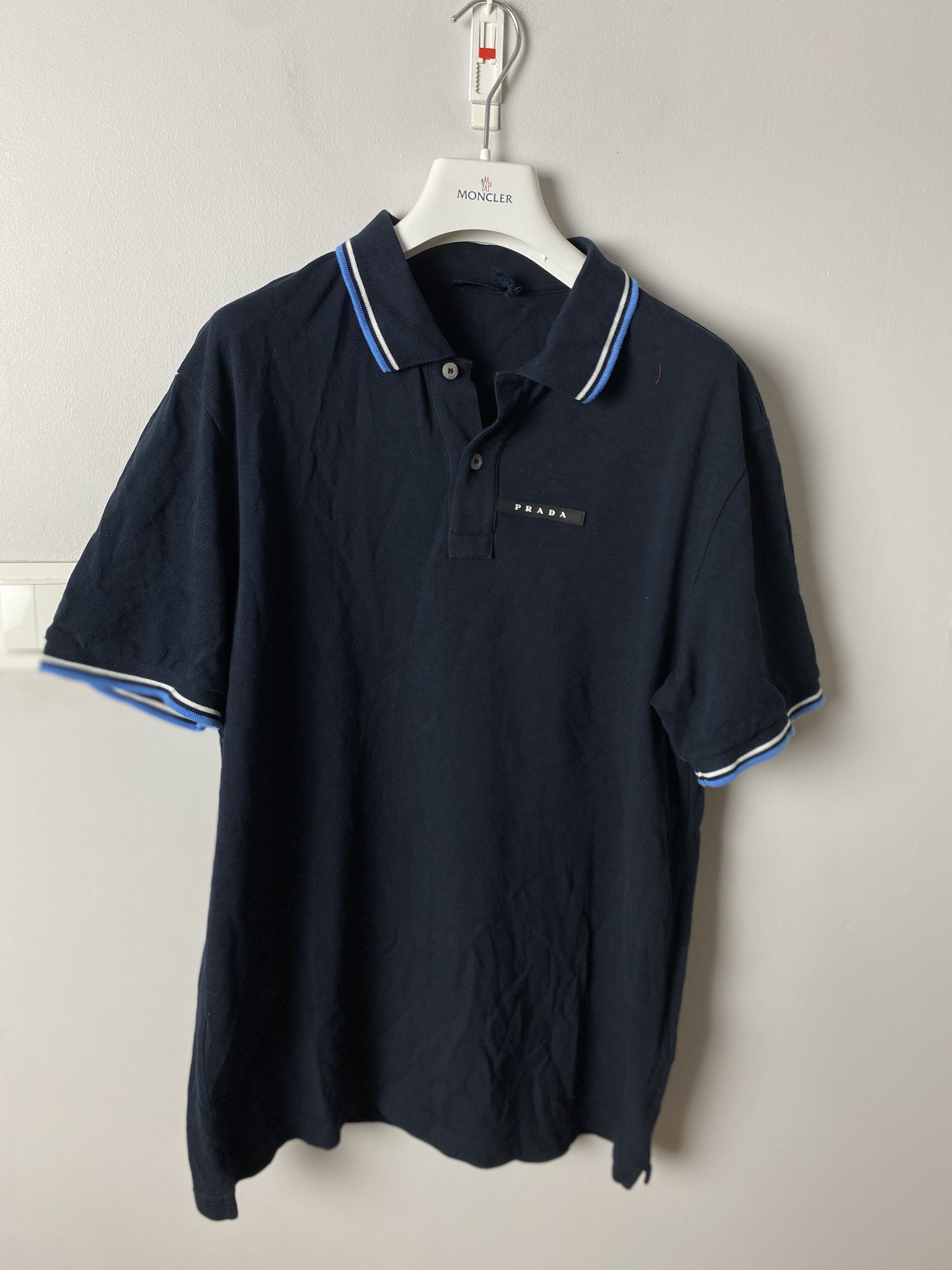 image of Prada Navy Polo T-Shirt Tee Black Tab, Men's (Size 2XL)