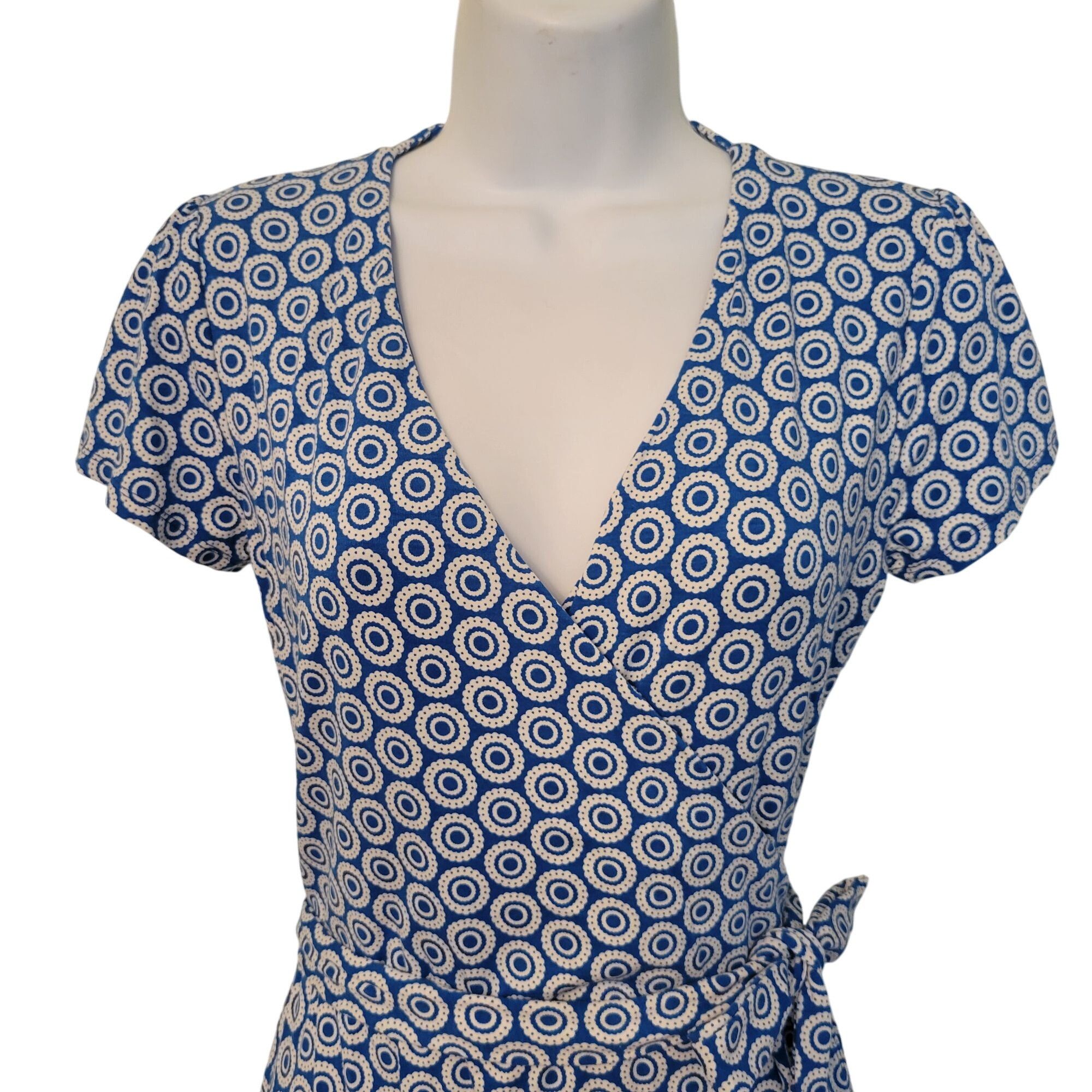 Boden Boden ANTONIA Blue White Geometric Print Wrap Dress Short Sl Size M / US 6-8 / IT 42-44 - 3 Thumbnail