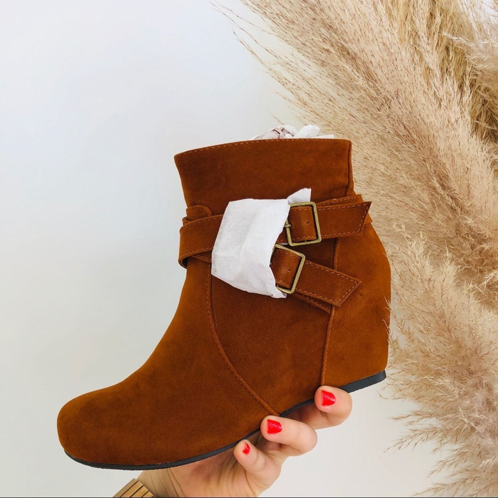 NEW DIBA Cognac Brown Suede Buckle Zip Ankle Booties Boots