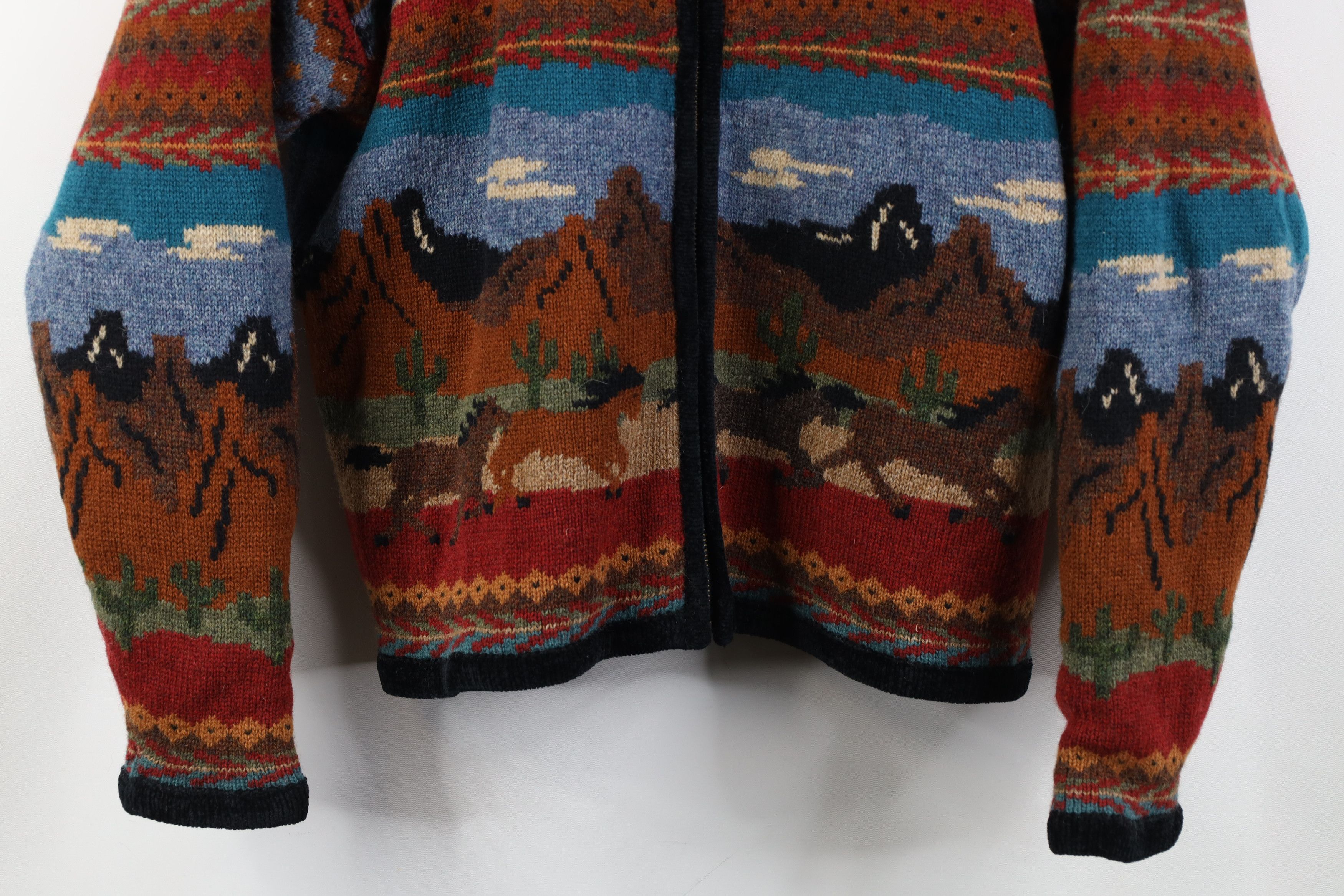 Vintage Vintage 90s Southwestern Horse All Over Print Sweater Jacket Size L / US 10 / IT 46 - 3 Thumbnail