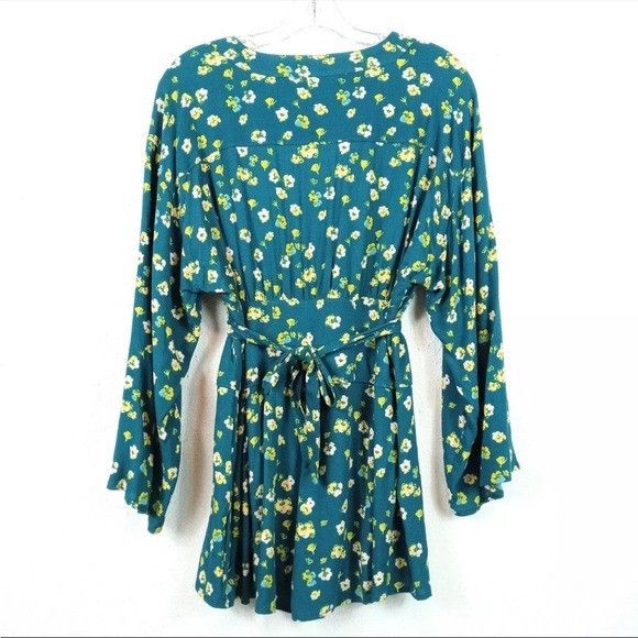 Free People Free People L'Amour Printed Romper Size 0 Playsuit Teal Flor Size 25" / US 0 / IT 36 - 4 Thumbnail