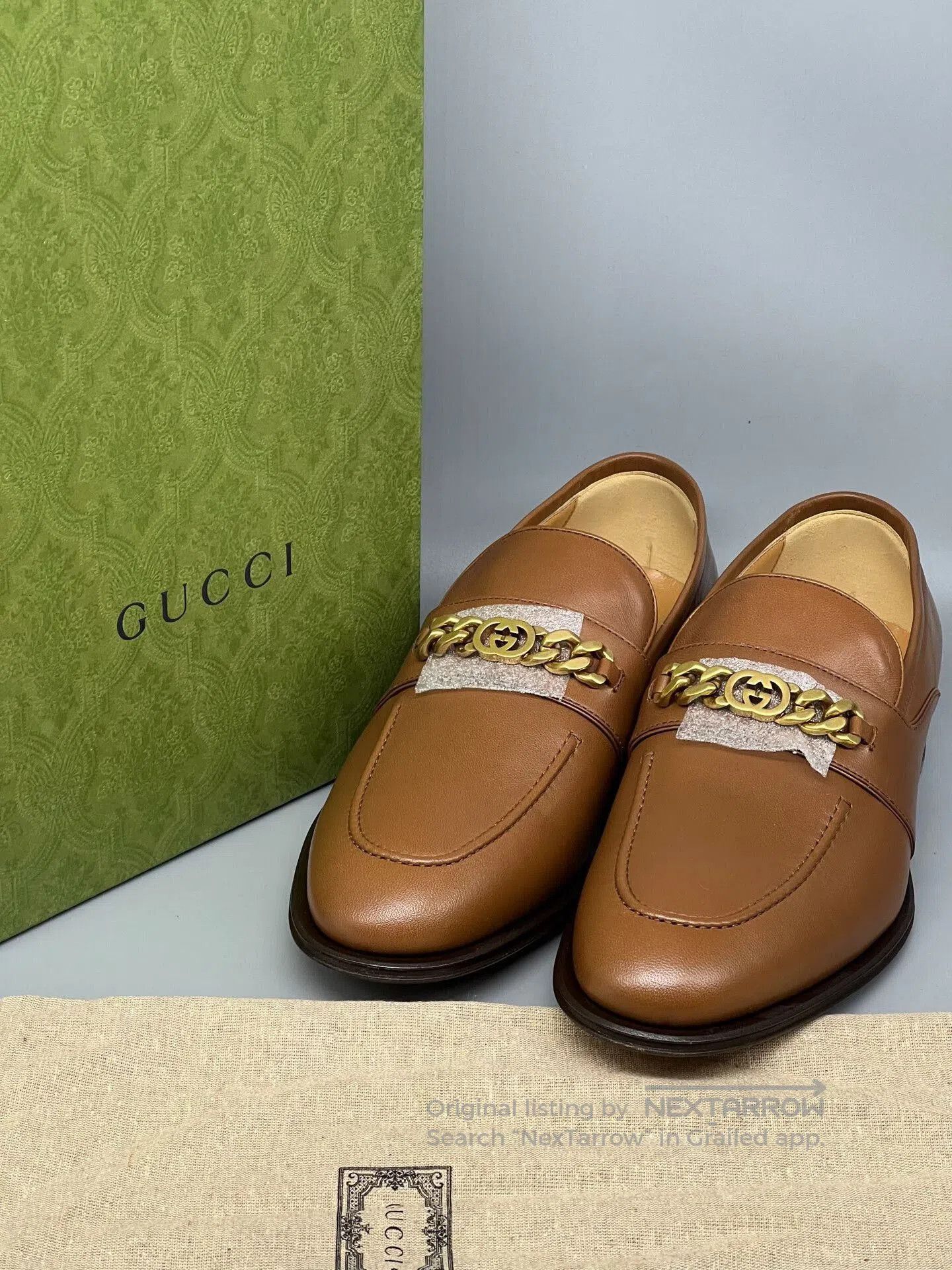 gucci brown leather double g loafers for men.
