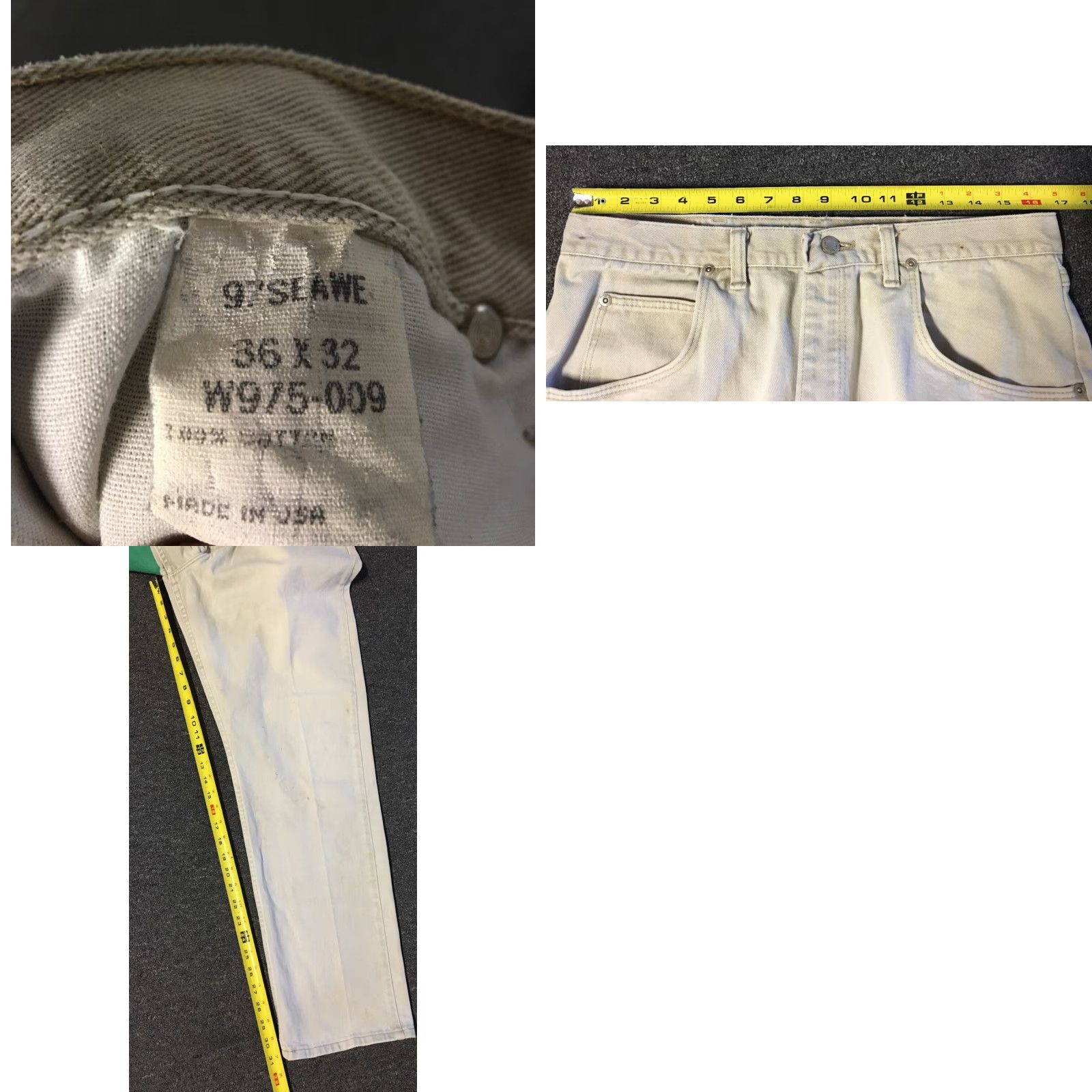 Wrangler VINTAGE Wrangler Jeans 90s Distressed Painted Pocket Straight 33/31 Men Beige Denim USA Punk Grunge 80s 70s Rock Western Motorcyclist Style Size US 33 - 8 Thumbnail