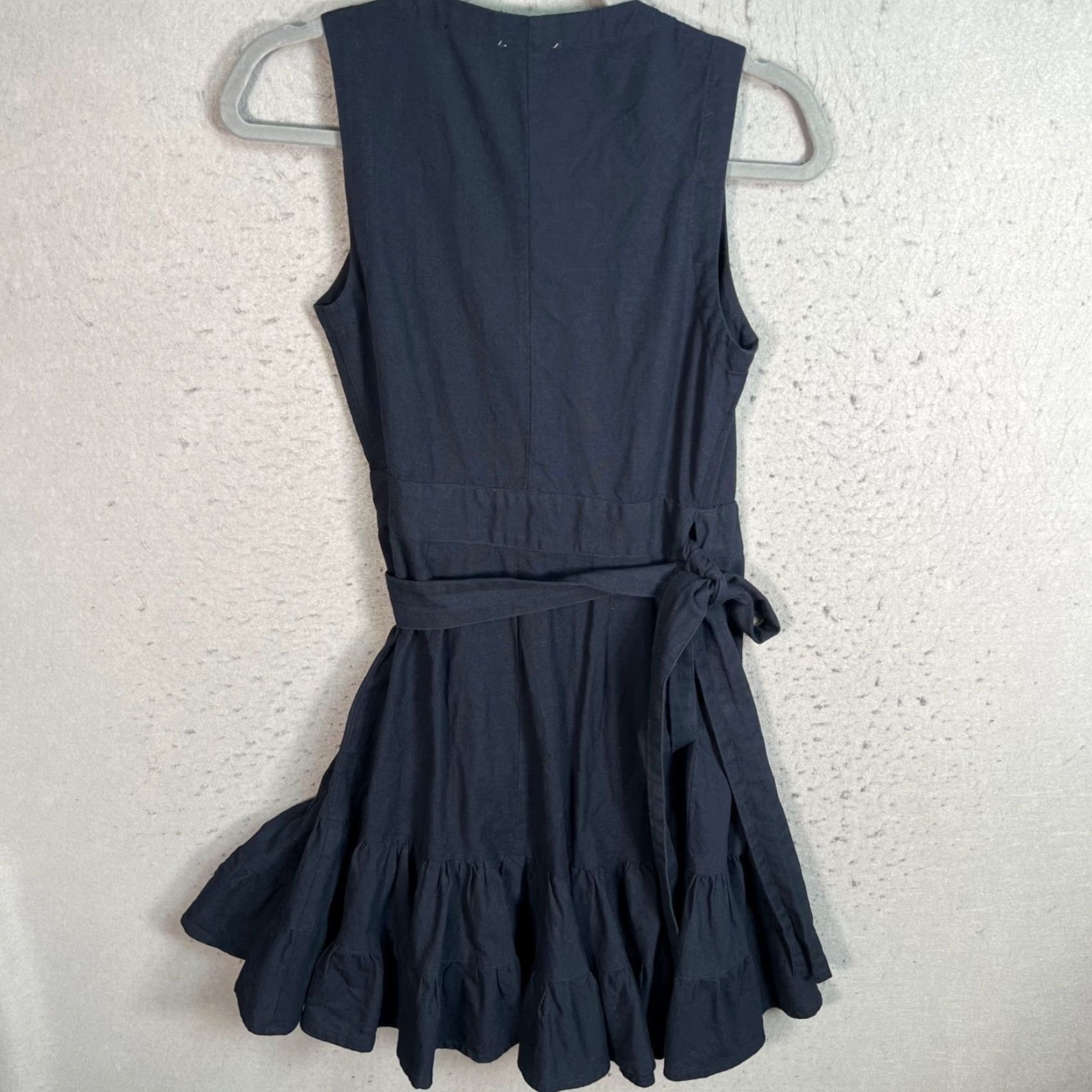 Vintage Seed Heritage Blue Wrap Dress Sleeveless Cotton Linen Blend V-Neck Knee Length Women's 6 Dress - Adult Womens 6 Accessories? Size M / US 6-8 / IT 42-44 - 2 Thumbnail