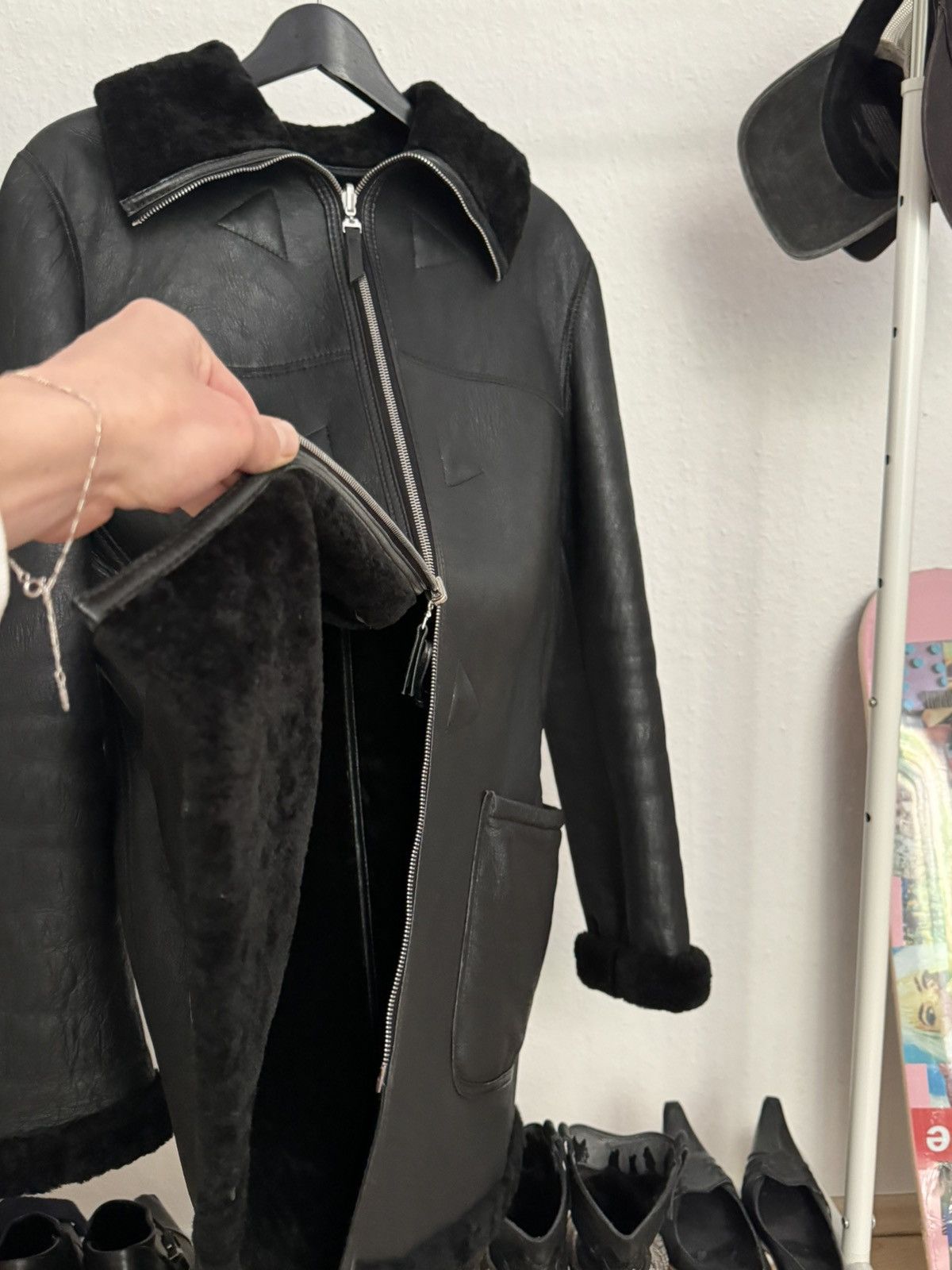 Armani × Emporio Armani × Giorgio Armani Armani Leather Black Fur Trench Jacket Size M / US 6-8 / IT 42-44 - 7 Thumbnail