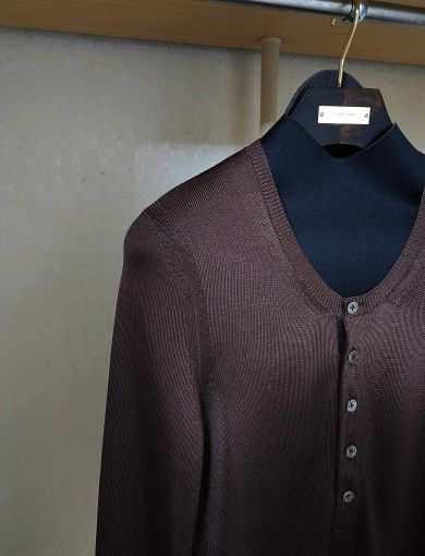 Tom Ford o1sm1stk0824 Pure Silk Henleyneck Sweater in Dark Brown Size US L / EU 52-54 / 3 - 3 Thumbnail