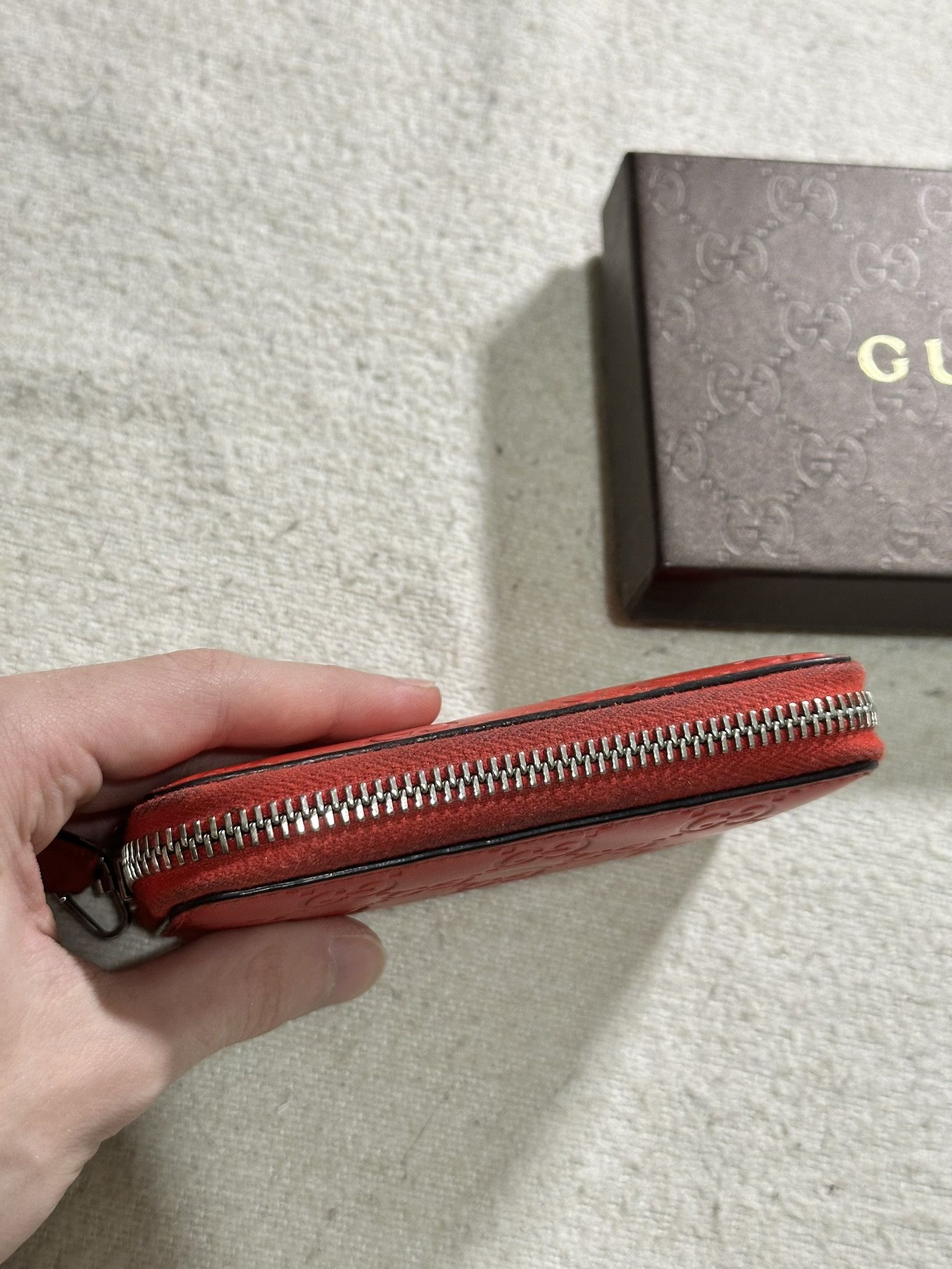 Gucci Gucci Zip Around Wallet Guccissima GG Monogram Red Leather Size ONE SIZE - 8 Thumbnail