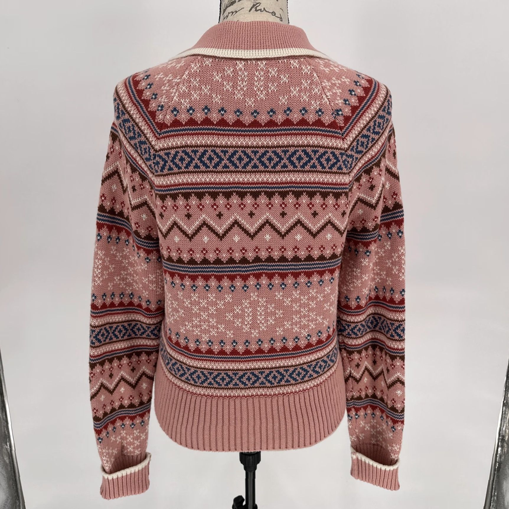 Veronica Beard VERONICA BEARD Sweater Womens Medium Pink Fair Isle Collared Cardigan Ski Knit Size M / US 6-8 / IT 42-44 - 6 Thumbnail