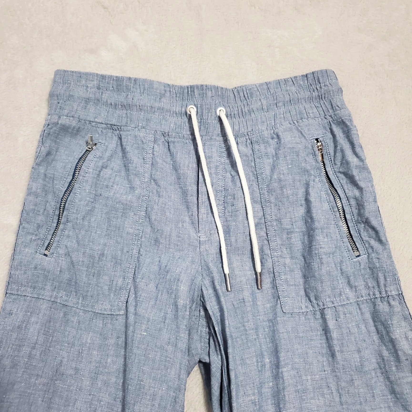 Athleta Athleta Pants Women 4 Blue Cabo Linen Wide Leg Elastic Waist Zip Pockets Beachy Size 27" / US 4 / IT 40 - 4 Thumbnail