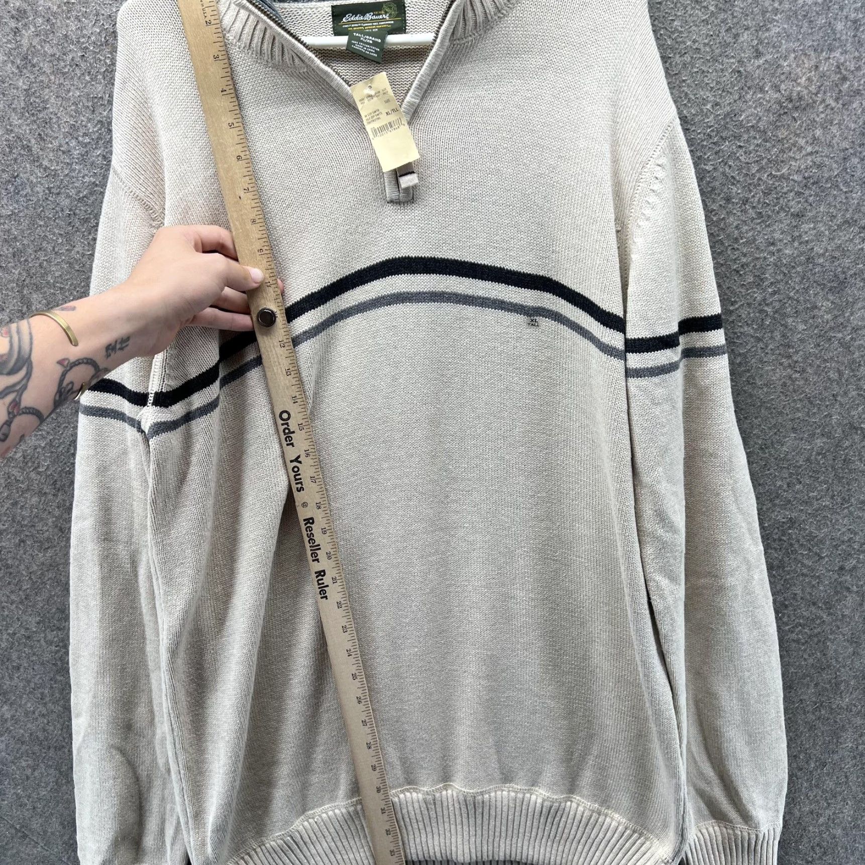 Eddie Bauer VINTAGE Eddie Bauer Pullover Sweater Mens XL Tall Beige Quarter Zip Stripes Size US XL / EU 56 / 4 - 5 Thumbnail
