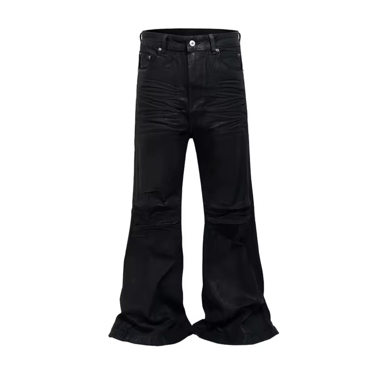 Denime × Japanese Brand Streetwear Black Glue Coated Boot Cut Size US 33 - 10 Thumbnail