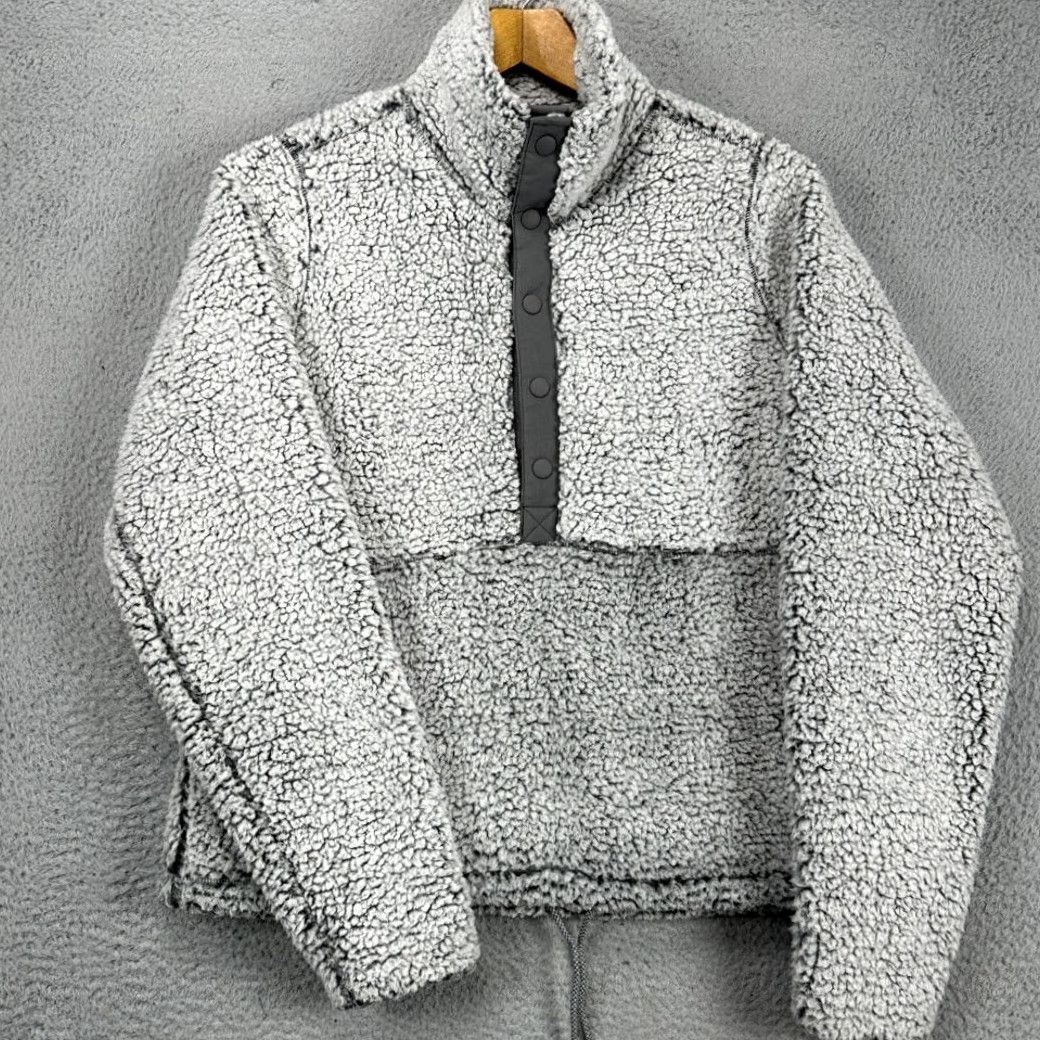 Prana Prana Polar Escape Sherpa Fleece Jacket Womens Medium Gray Pullover Snap Button Coat Size M / US 6-8 / IT 42-44 - 2 Thumbnail