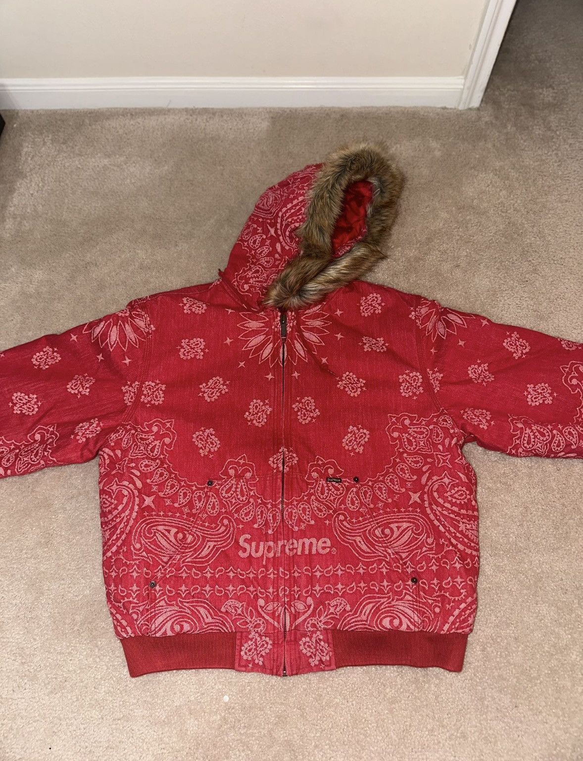 Supreme Supreme Bandana Jacquard Denim Hooded Work Jacket | Grailed