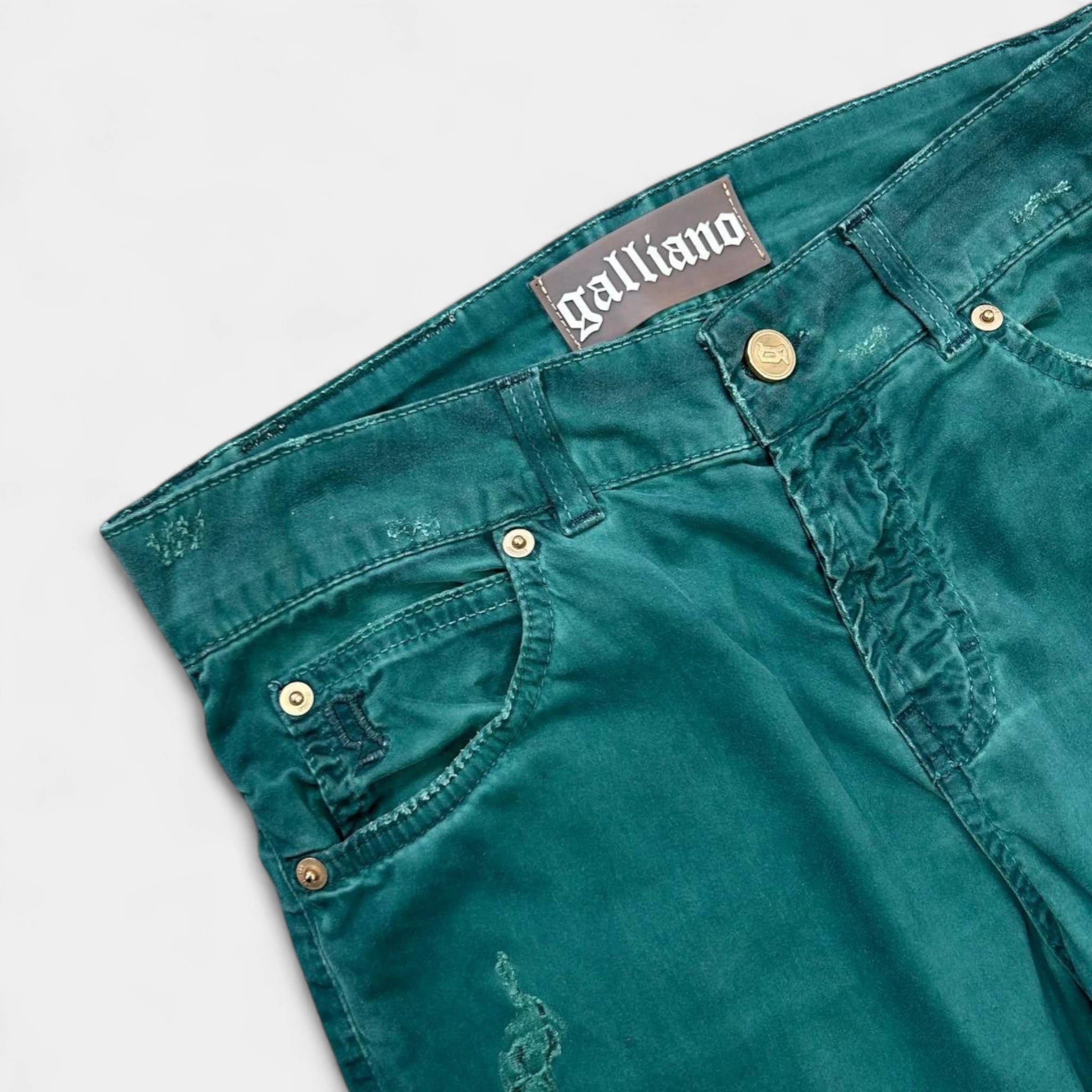 John Galliano Galliano 2000s Distressed Turquoise Jeans Size 27" / US 4 / IT 40 - 4 Thumbnail