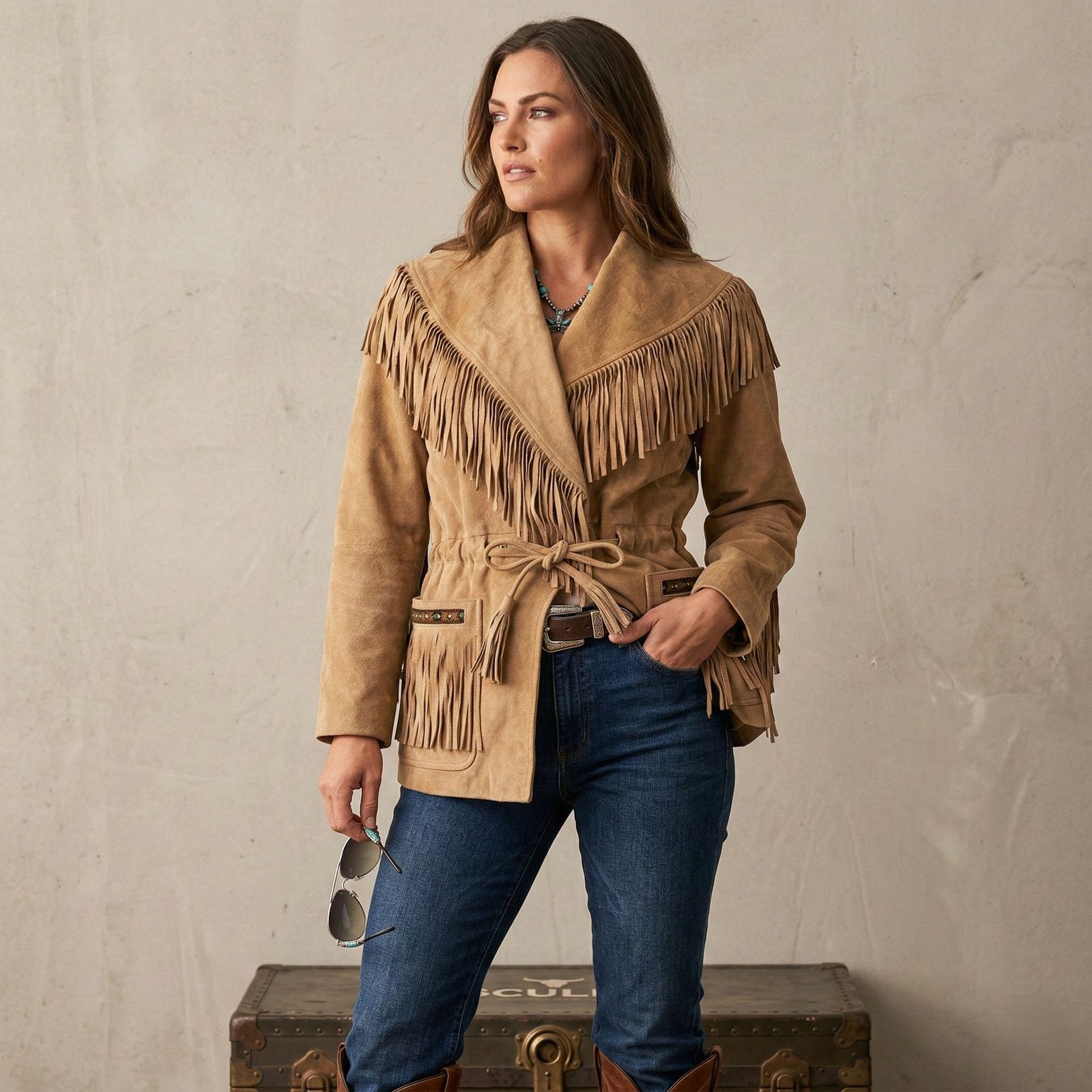 Scully Scully Leather Western Jacket tan Suede Fringe size 10 Size L / US 10 / IT 46 - 1 Thumbnail