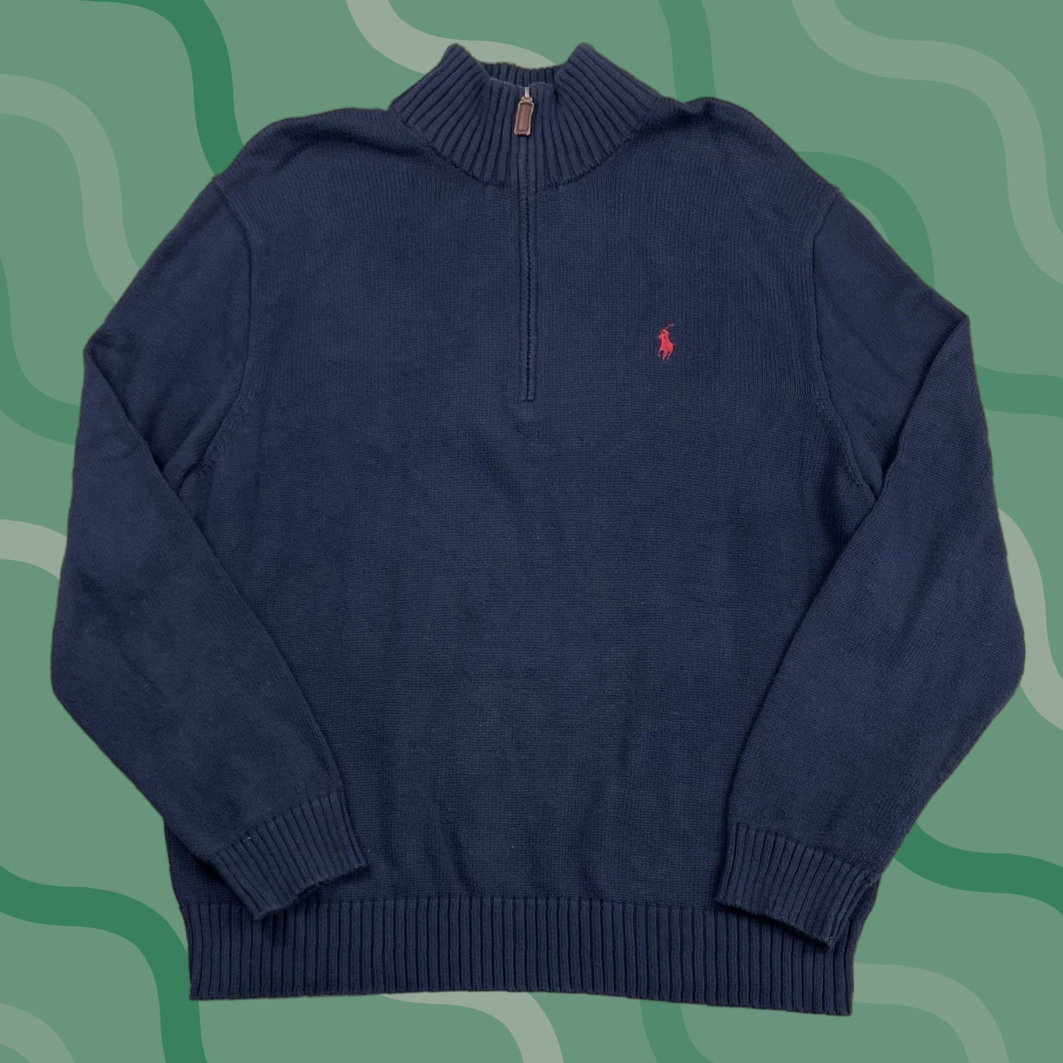 Polo Ralph Lauren Polo Ralph Lauren Mens Sweater 1/4 Zip Large Navy Blue Knit Cotton Pony Logo Golf Pullover Size US L / EU 52-54 / 3 - 1 Thumbnail