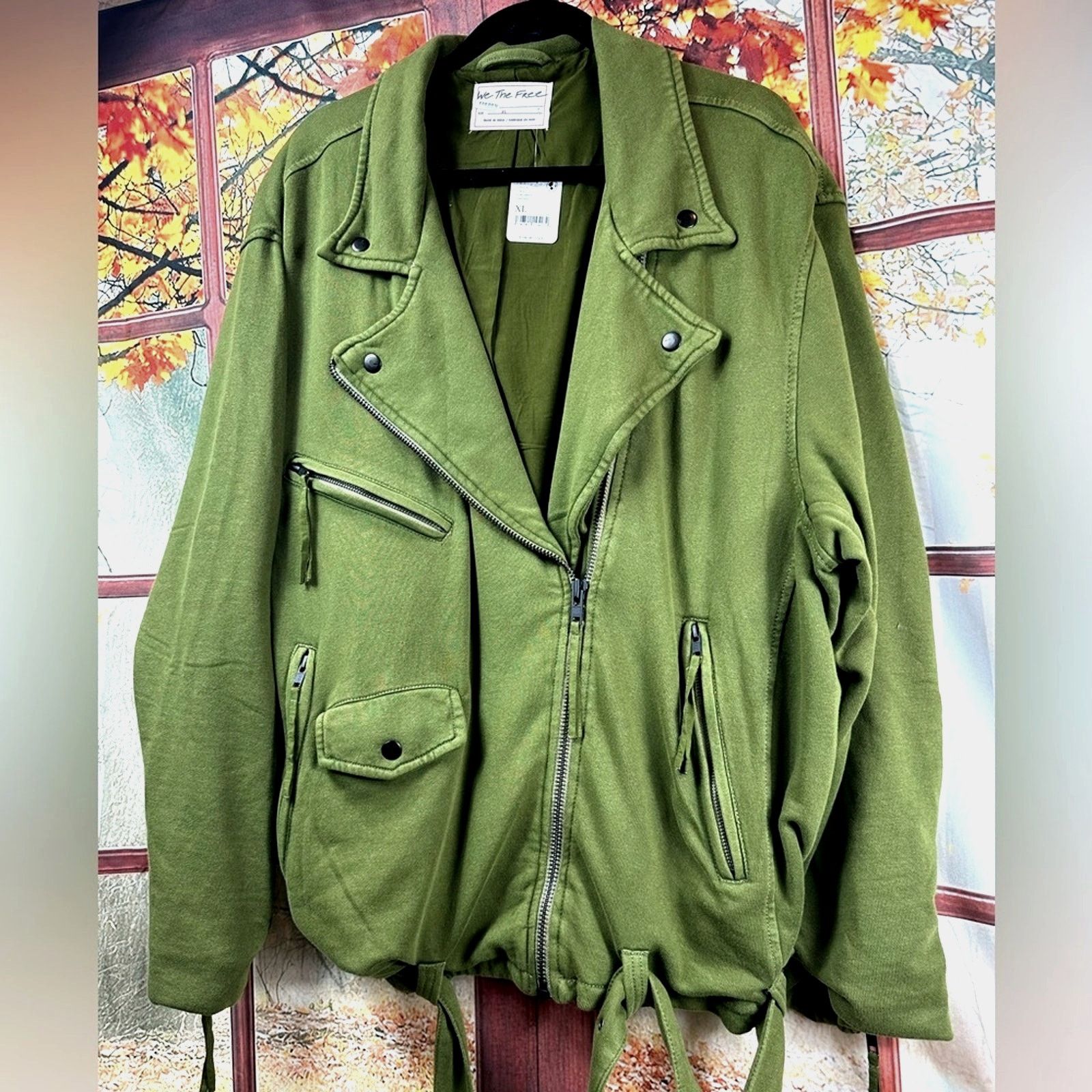 Free People Free People Rebel Knit Oversized Moto Jacket Green - size XL Size XL / US 12-14 / IT 48-50 - 7 Thumbnail