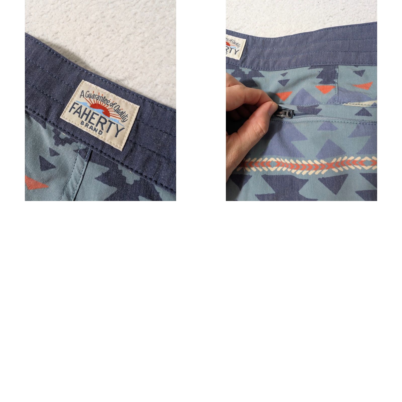 Faherty Faherty Board Shorts Mens 34 Blue Orange Aztec Geometric Stretch Quick Dry Pockets Drawstring Back Pocket Regu lar Men Size US 34 / EU 50 - 8 Thumbnail