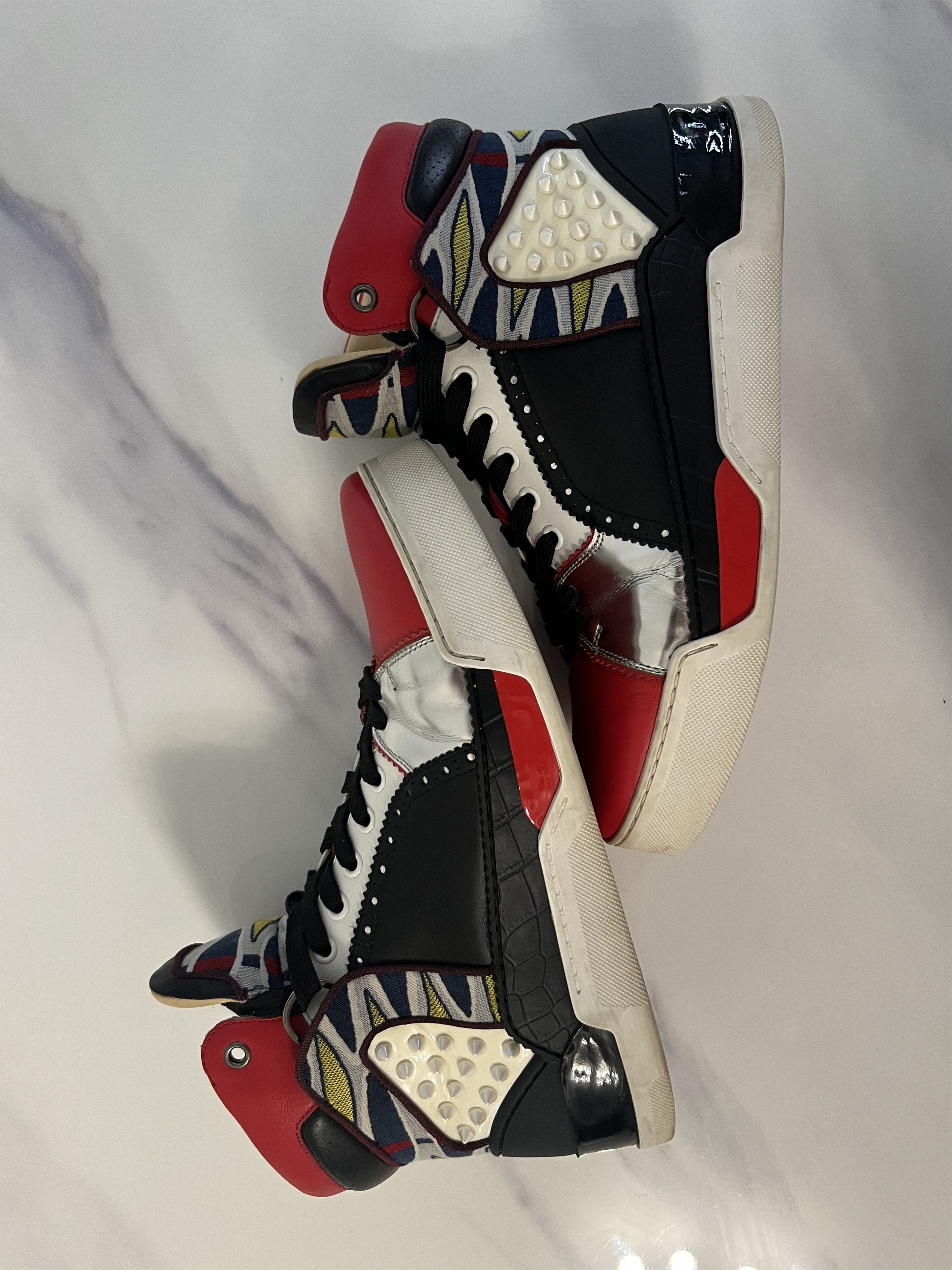 Christian Louboutin Flat Calf High Top Multicolour Leather Sneaker Size US 7.5 / EU 40-41 - 12 Thumbnail