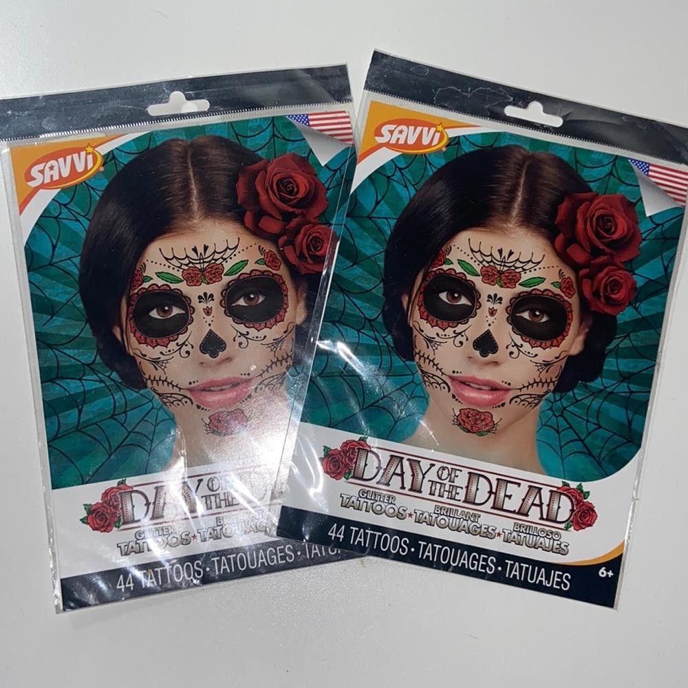 Designer NWT Day Of The Dead Glitter Skull Face Tattoos Bundle Size ONE SIZE - 1 Thumbnail