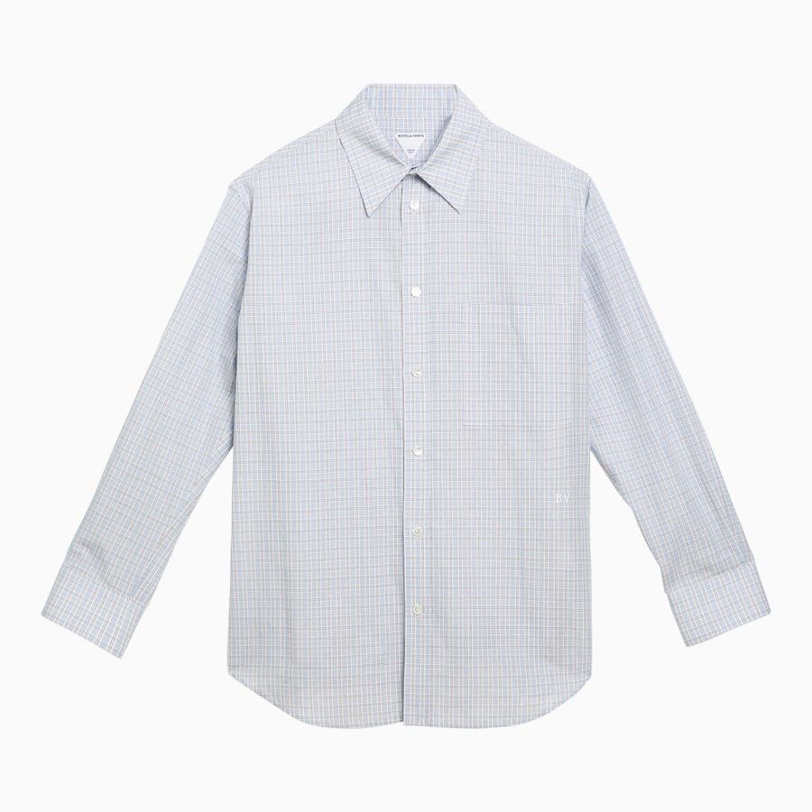 Bottega Veneta o1d2blof0824 Checked Cotton Shirt in Light Blue Size XS / US 0-2 / IT 36-38 - 1 Thumbnail