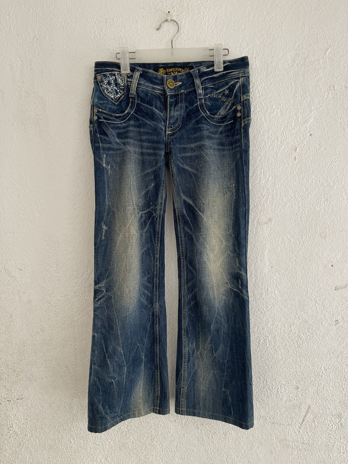 Japanese Brand Red Pepper Peace Embroidered Jeans Size 32" / US 10 / IT 46 - 2 Thumbnail