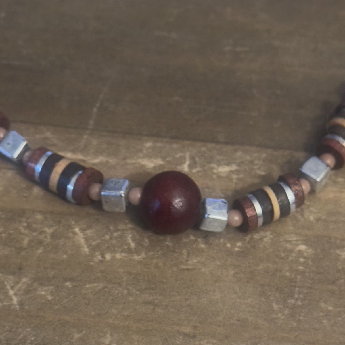 Vintage Vintage silver tone wooden bead and silver cube necklace Size ONE SIZE - 3 Thumbnail