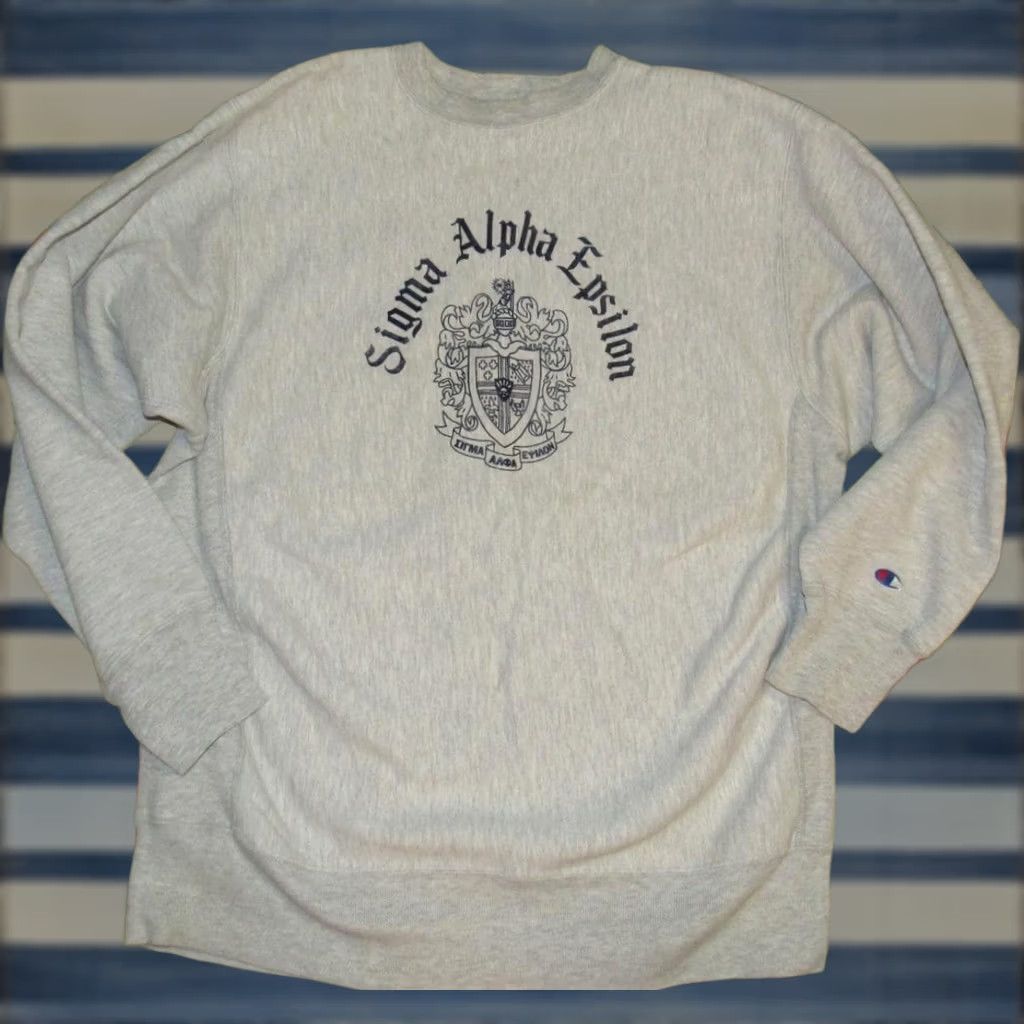 Champion Vtg Champion Sigma Alpha Epsilon Reverse Weave Sweater Made In USA XXL Mens Gray Size US XXL / EU 58 / 5 - 1 Thumbnail