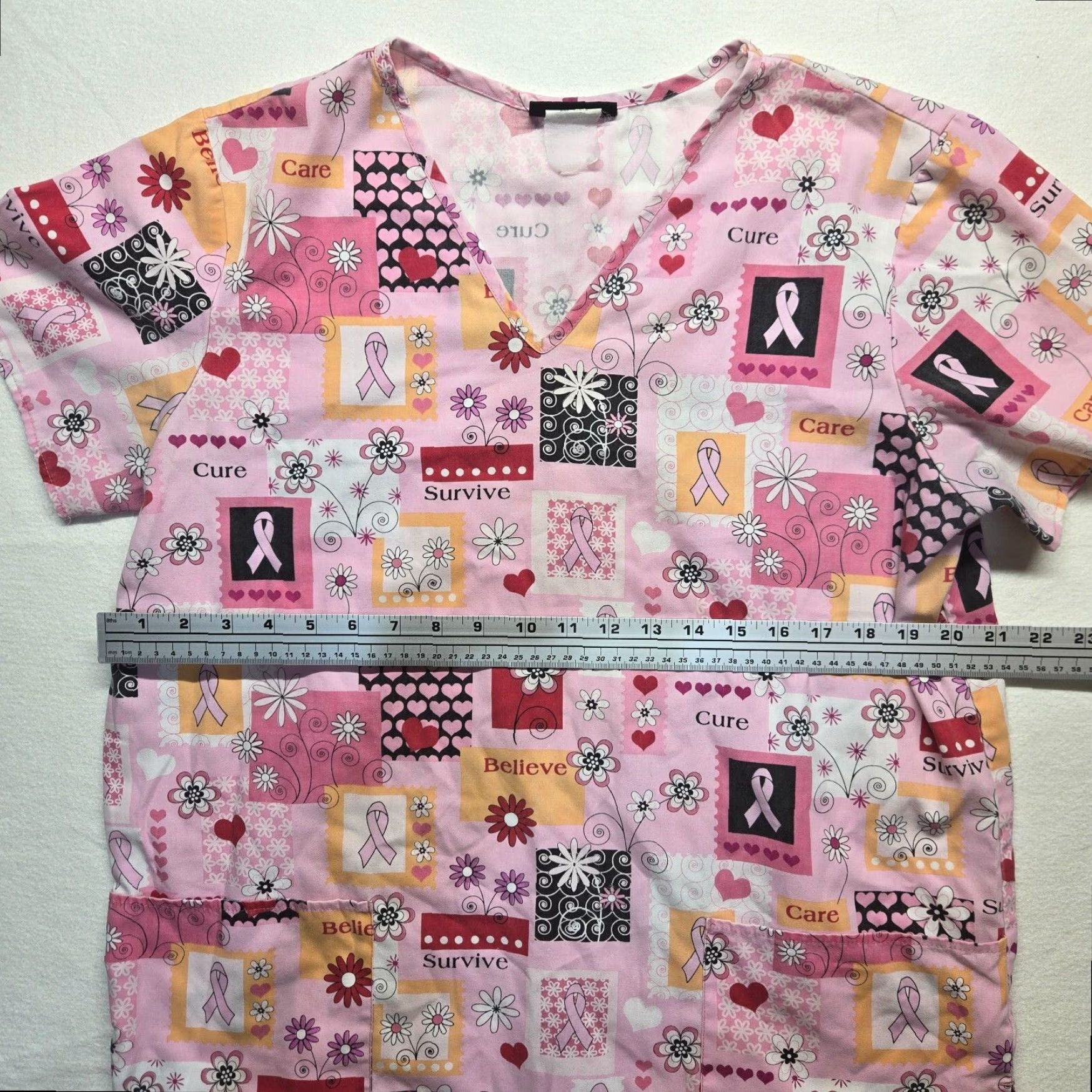 Cherokee Cherokee Pink Ribbon V Neck Scrub Top Women's Adult Large Pink Cotton Blend Medical Size US L / EU 52-54 / 3 - 4 Thumbnail